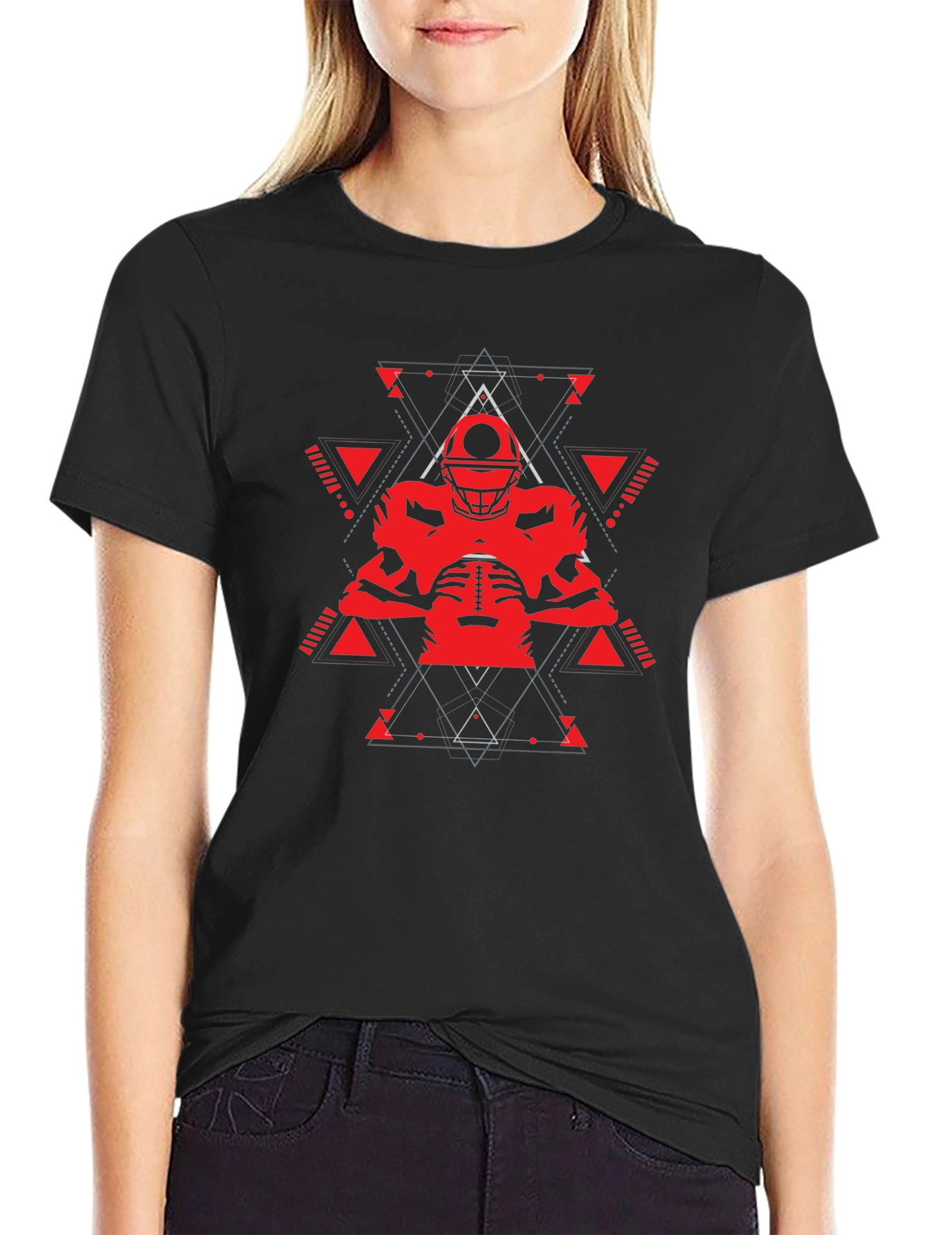Geometric Football Player Graphic T-Shirt