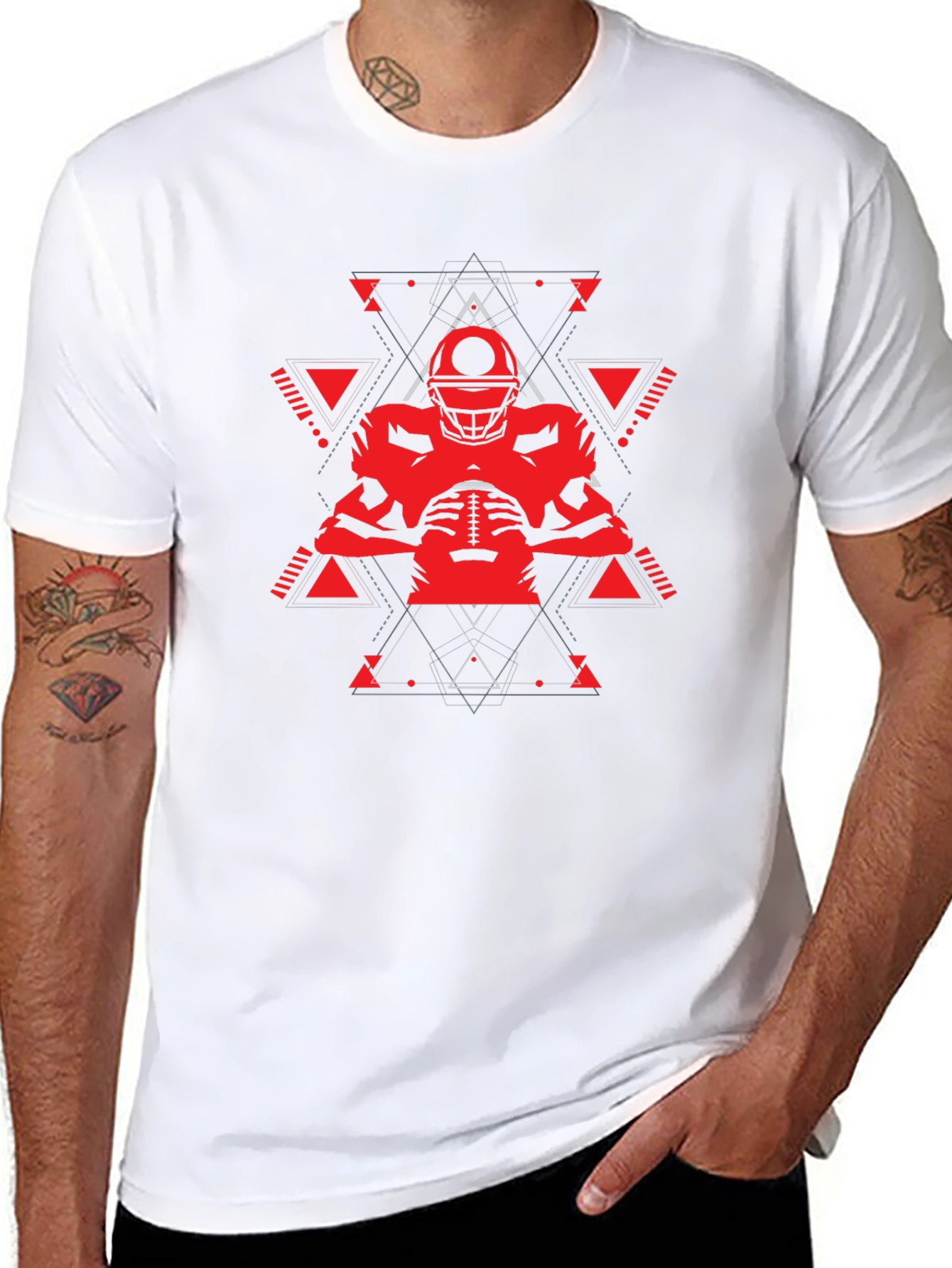 Geometric Football Player Graphic T-Shirt