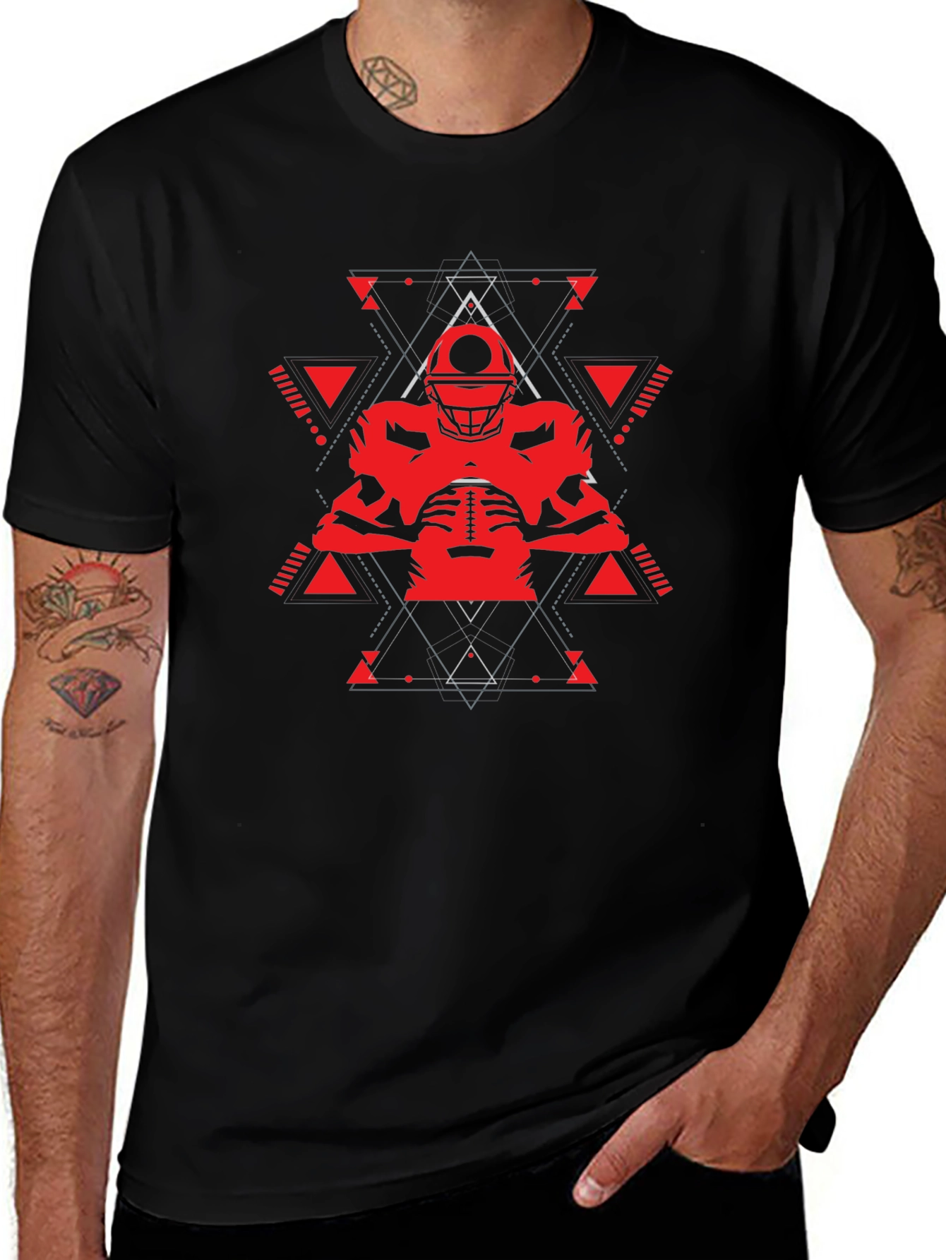 Geometric Football Player Graphic T-Shirt