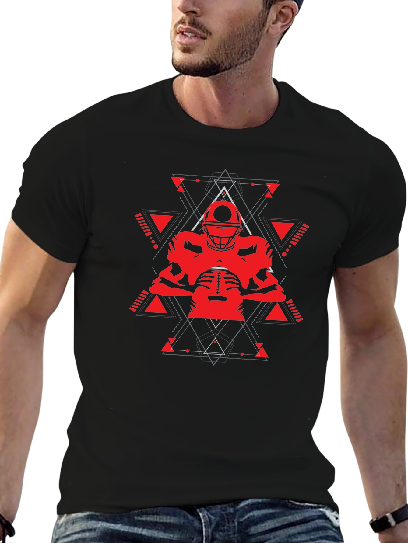 Geometric Football Player Graphic T-Shirt
