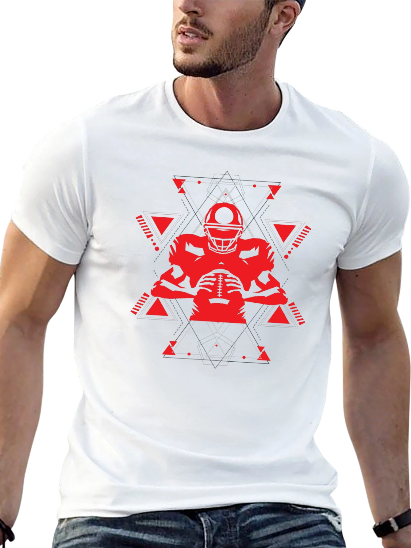 Geometric Football Player Graphic T-Shirt