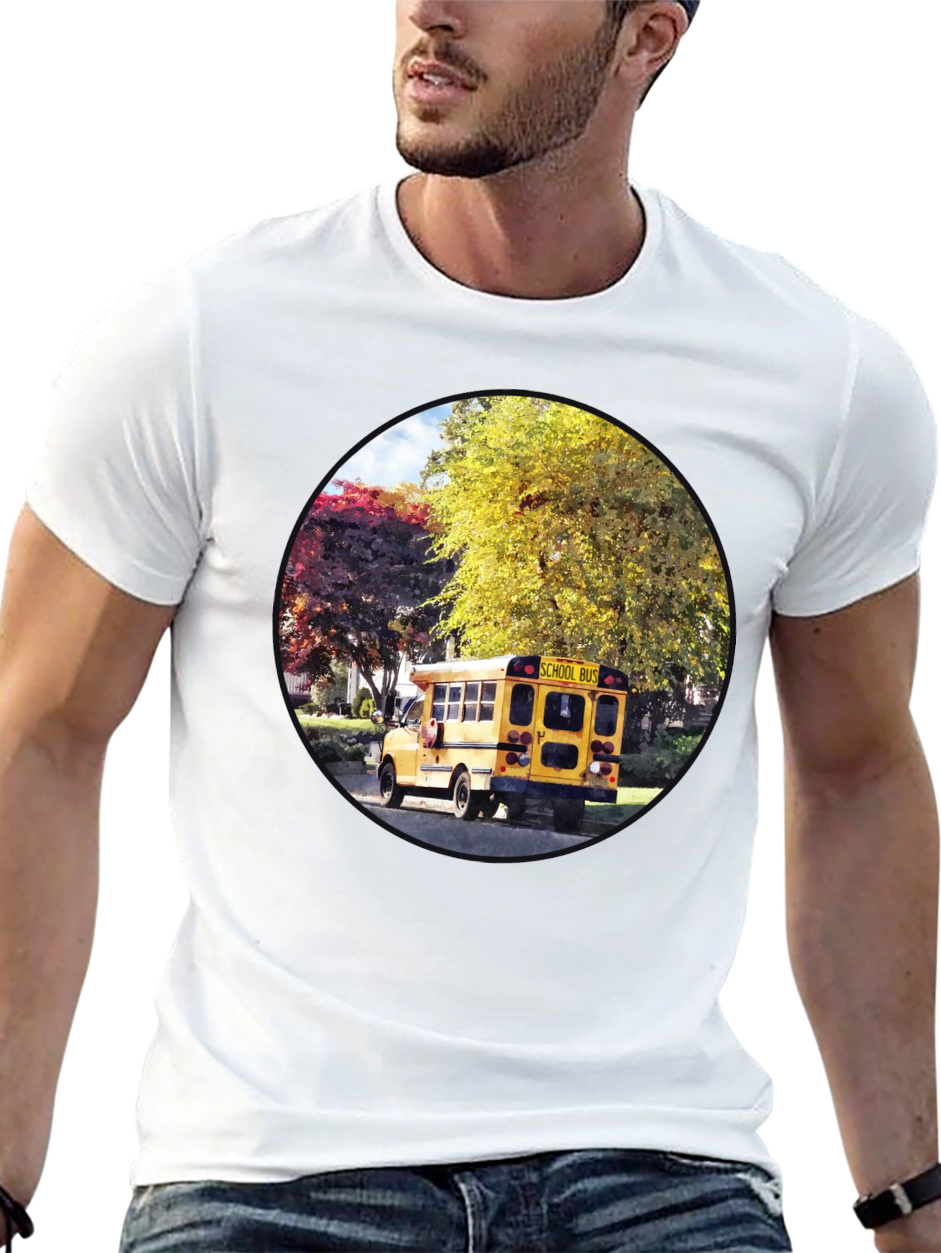 School Bus Graphic Tee - Unique Circle Design