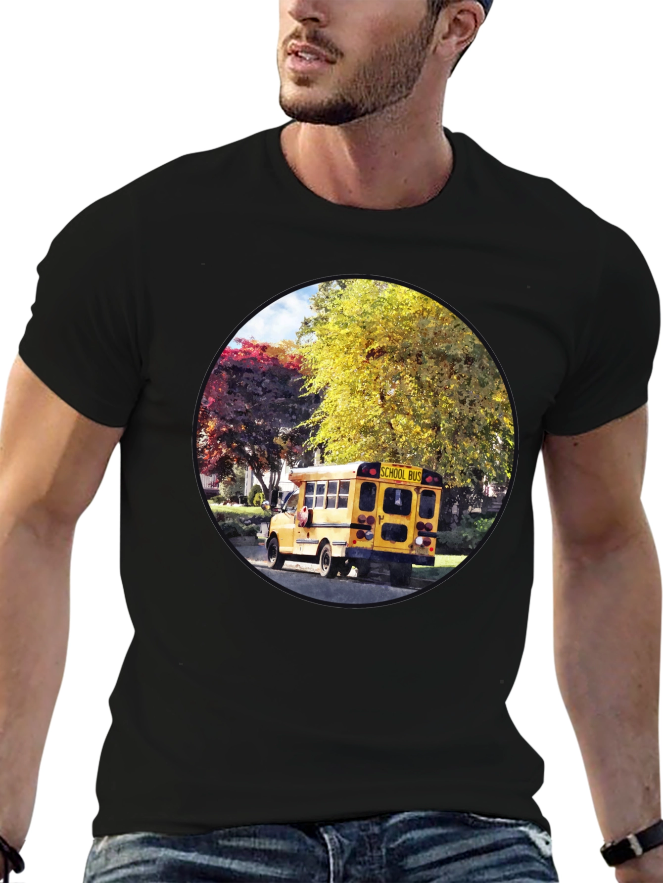 School Bus Graphic Tee - Unique Circle Design