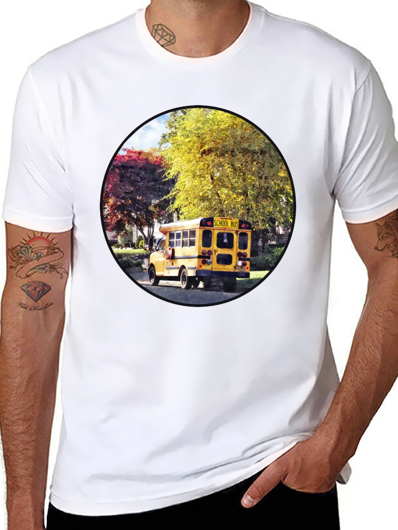 School Bus Graphic Tee - Unique Circle Design