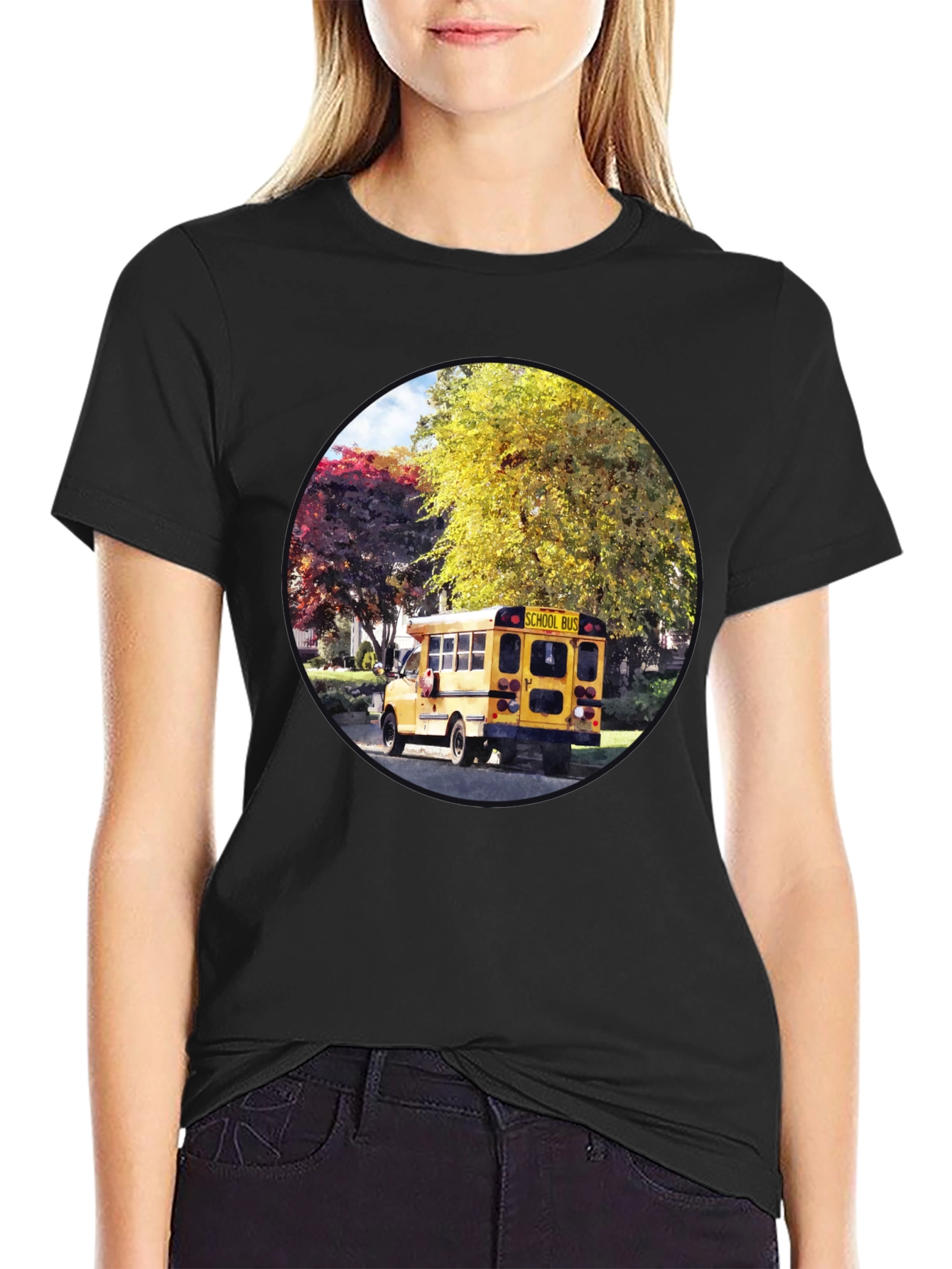 School Bus Graphic Tee - Unique Circle Design