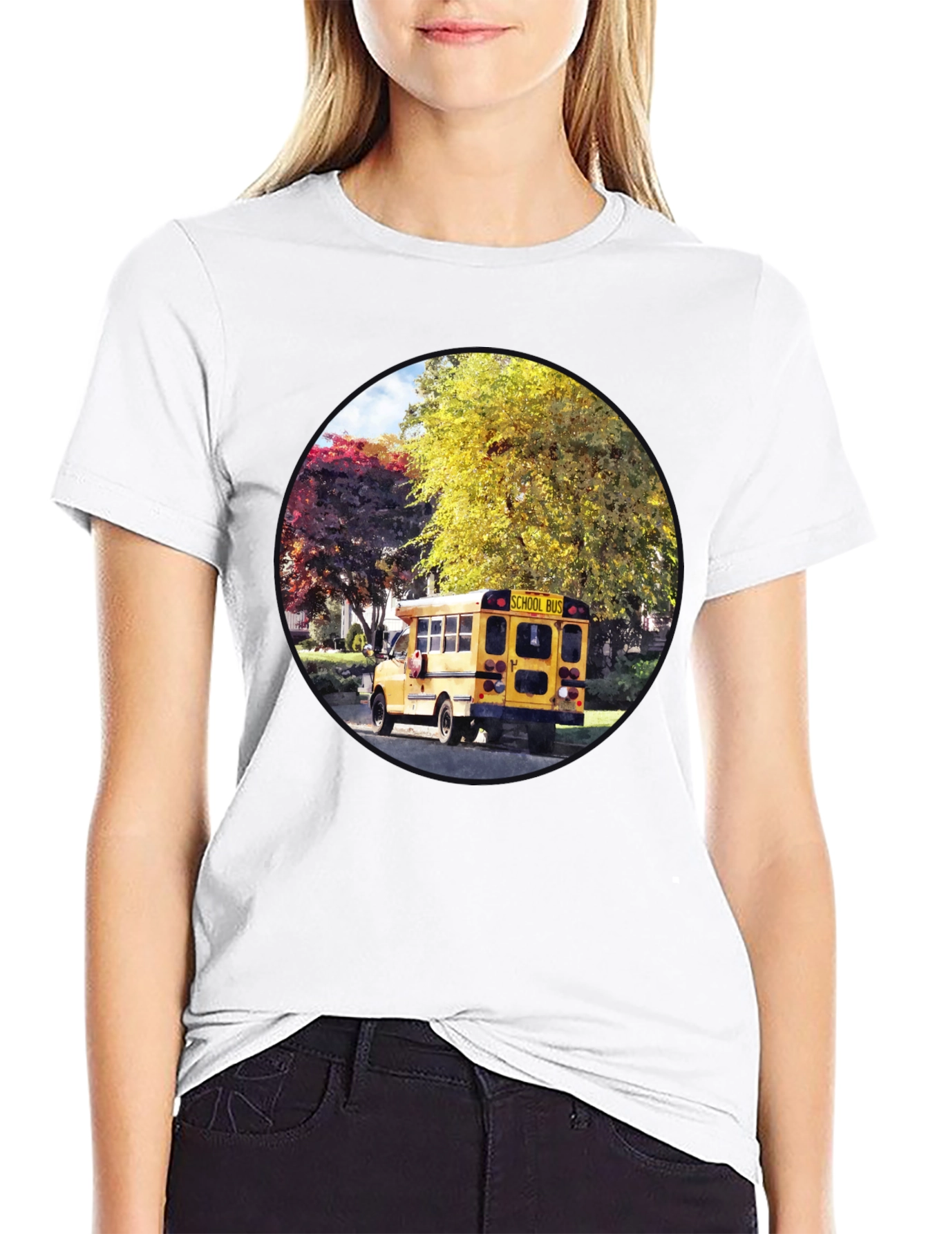 School Bus Graphic Tee - Unique Circle Design