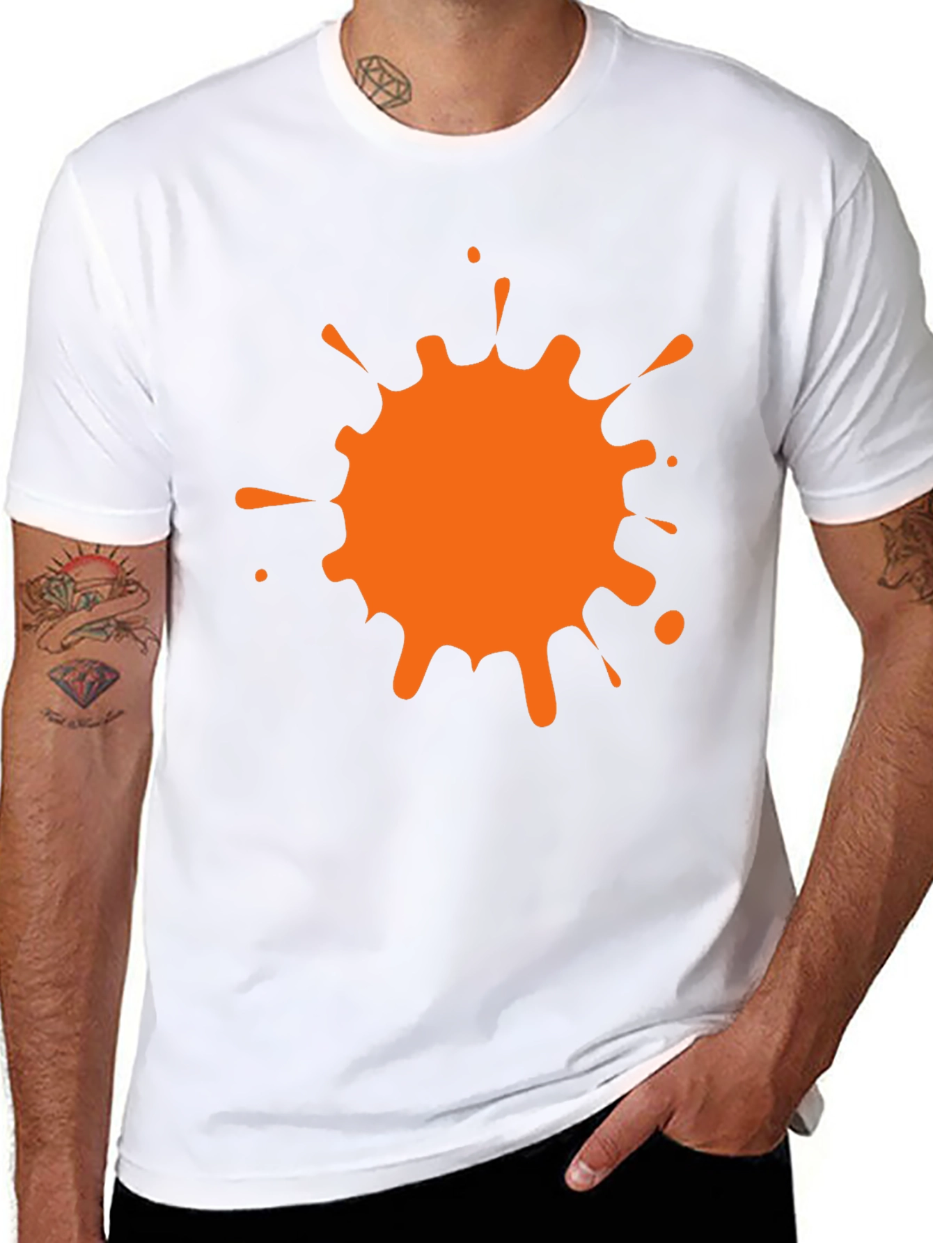 Black T-Shirt with Orange Paint Splatter