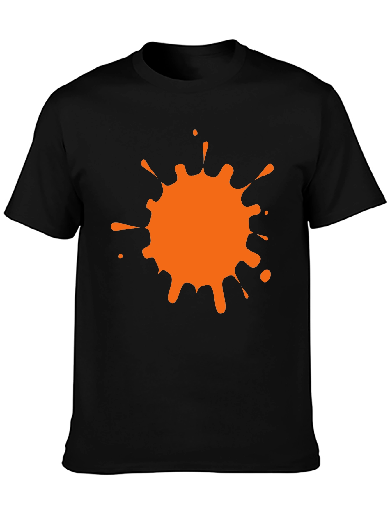 Black T-Shirt with Orange Paint Splatter