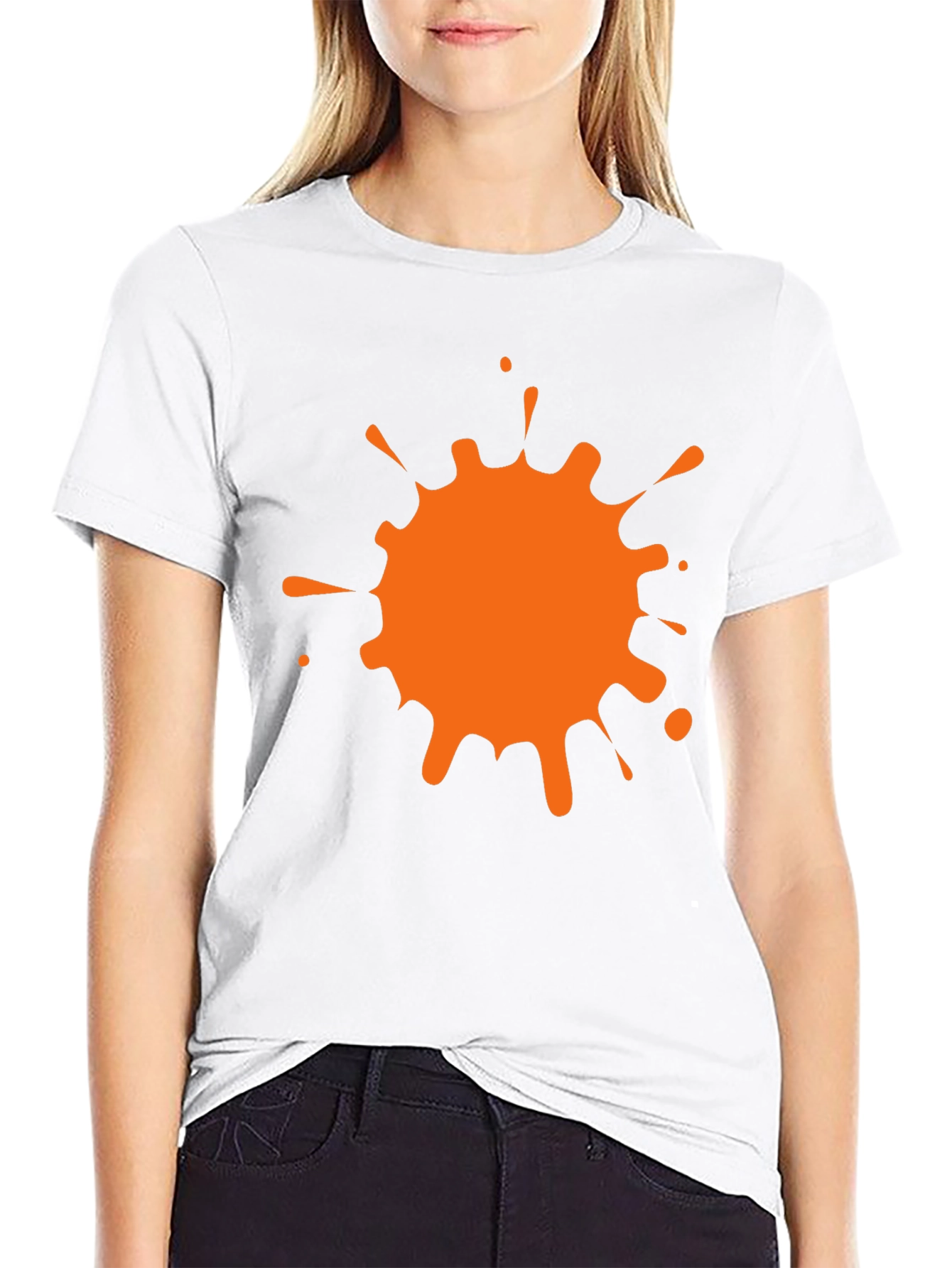 Black T-Shirt with Orange Paint Splatter