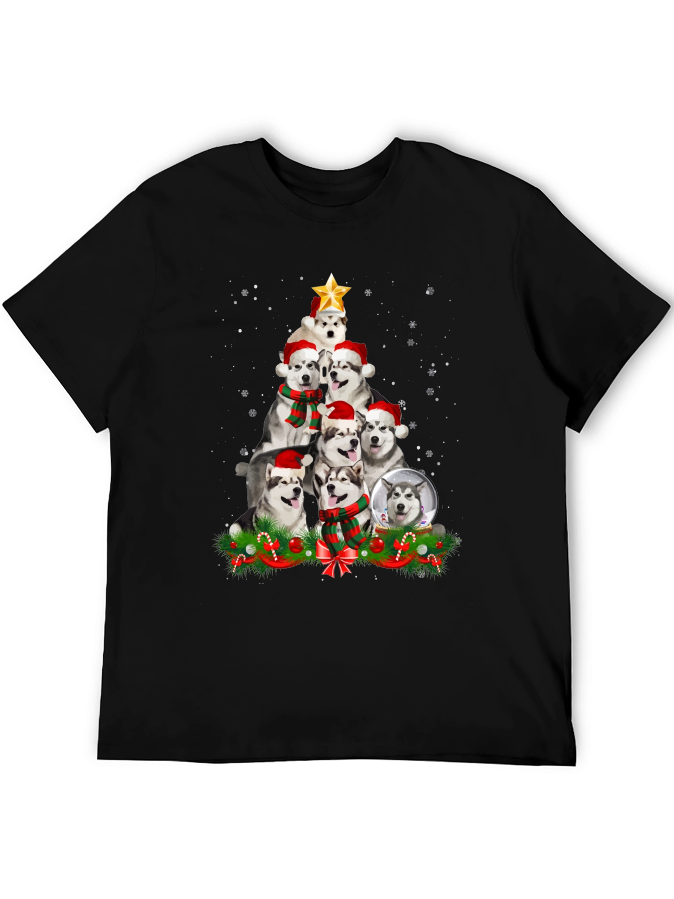Festive Husky Christmas Tree T-Shirt