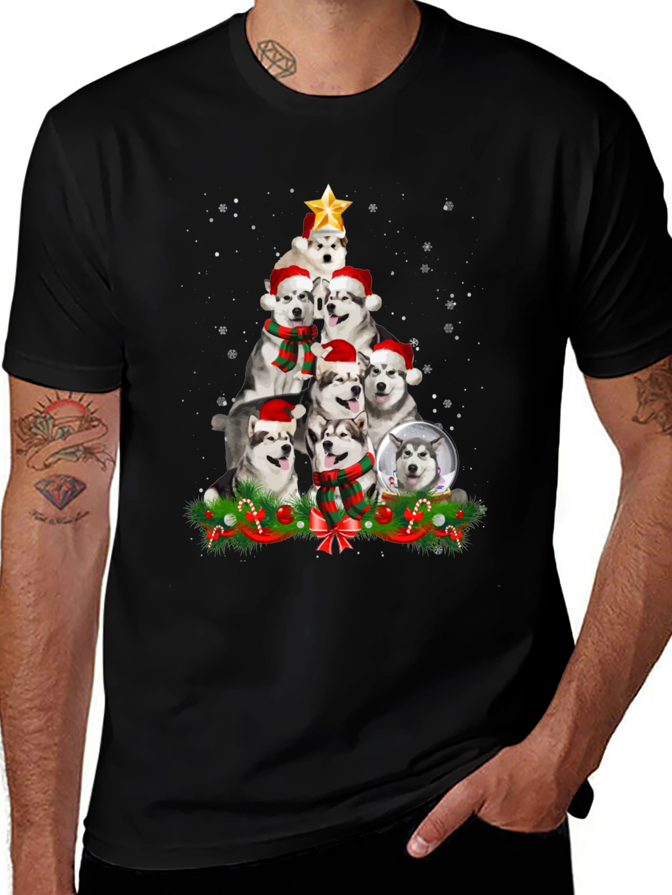 Festive Husky Christmas Tree T-Shirt