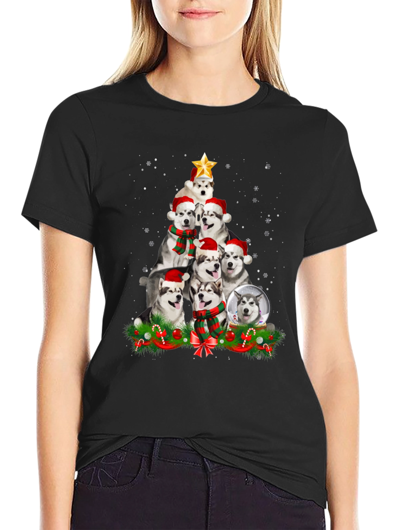 Festive Husky Christmas Tree T-Shirt