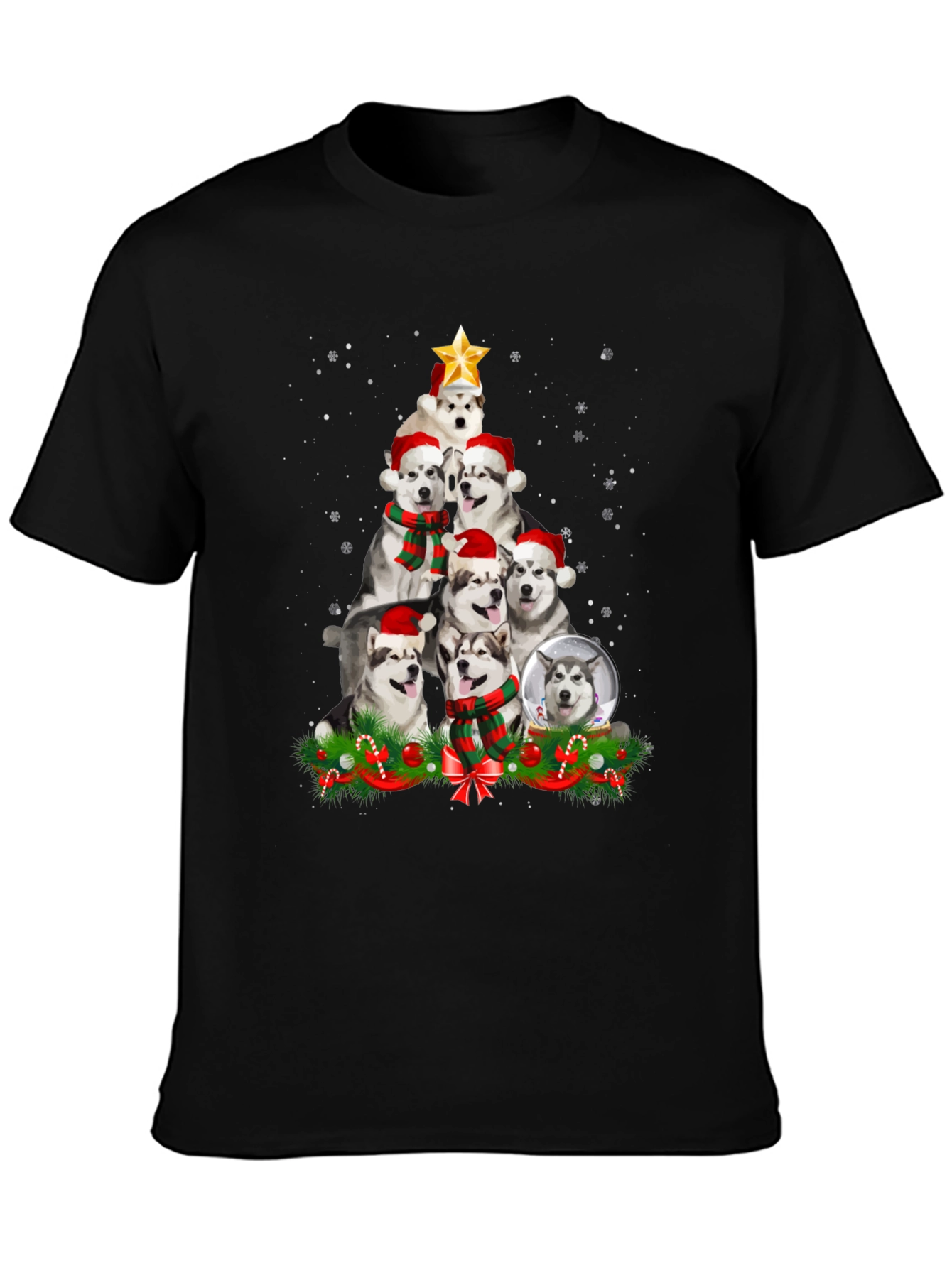 Festive Husky Christmas Tree T-Shirt