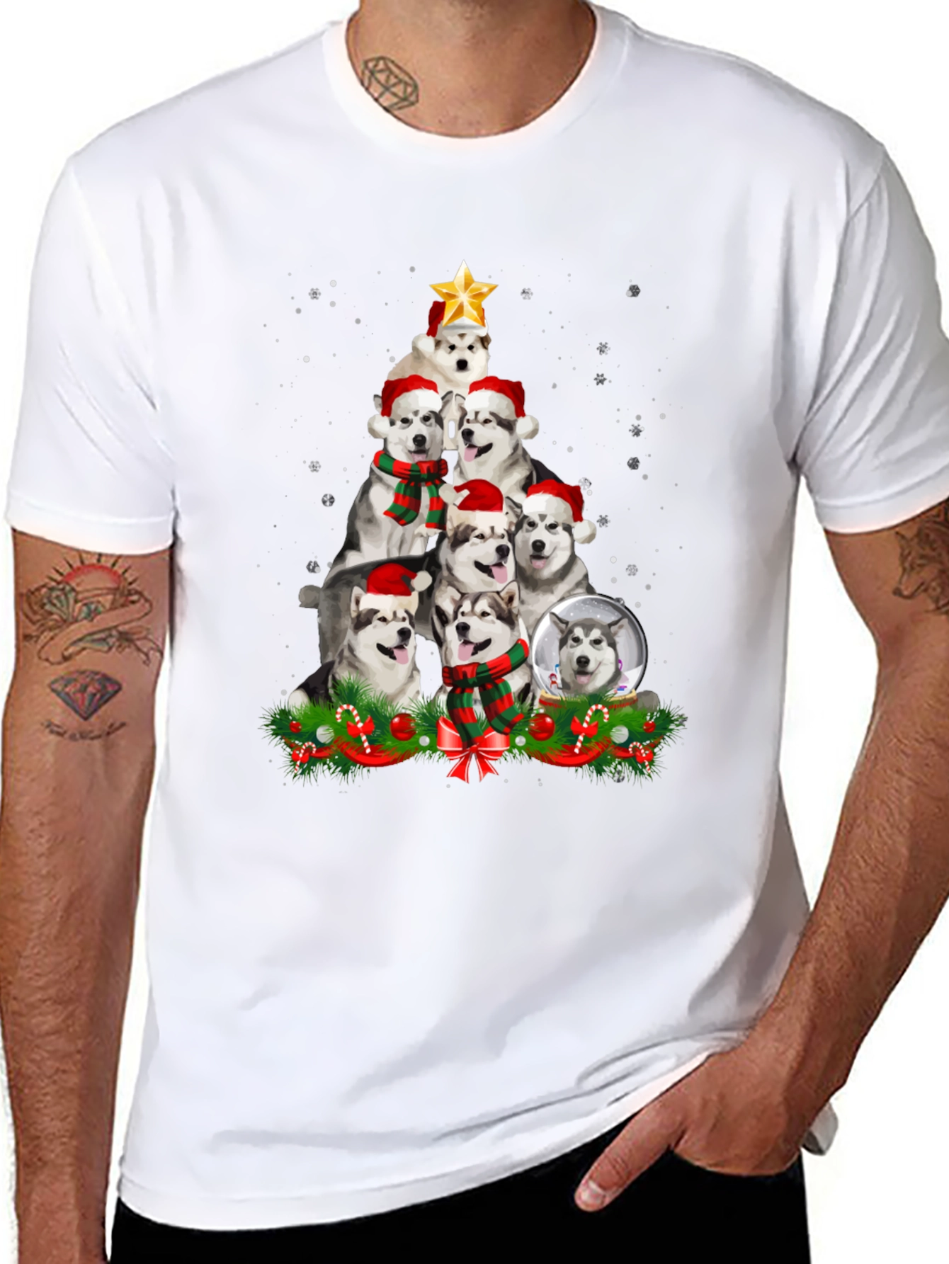 Festive Husky Christmas Tree T-Shirt