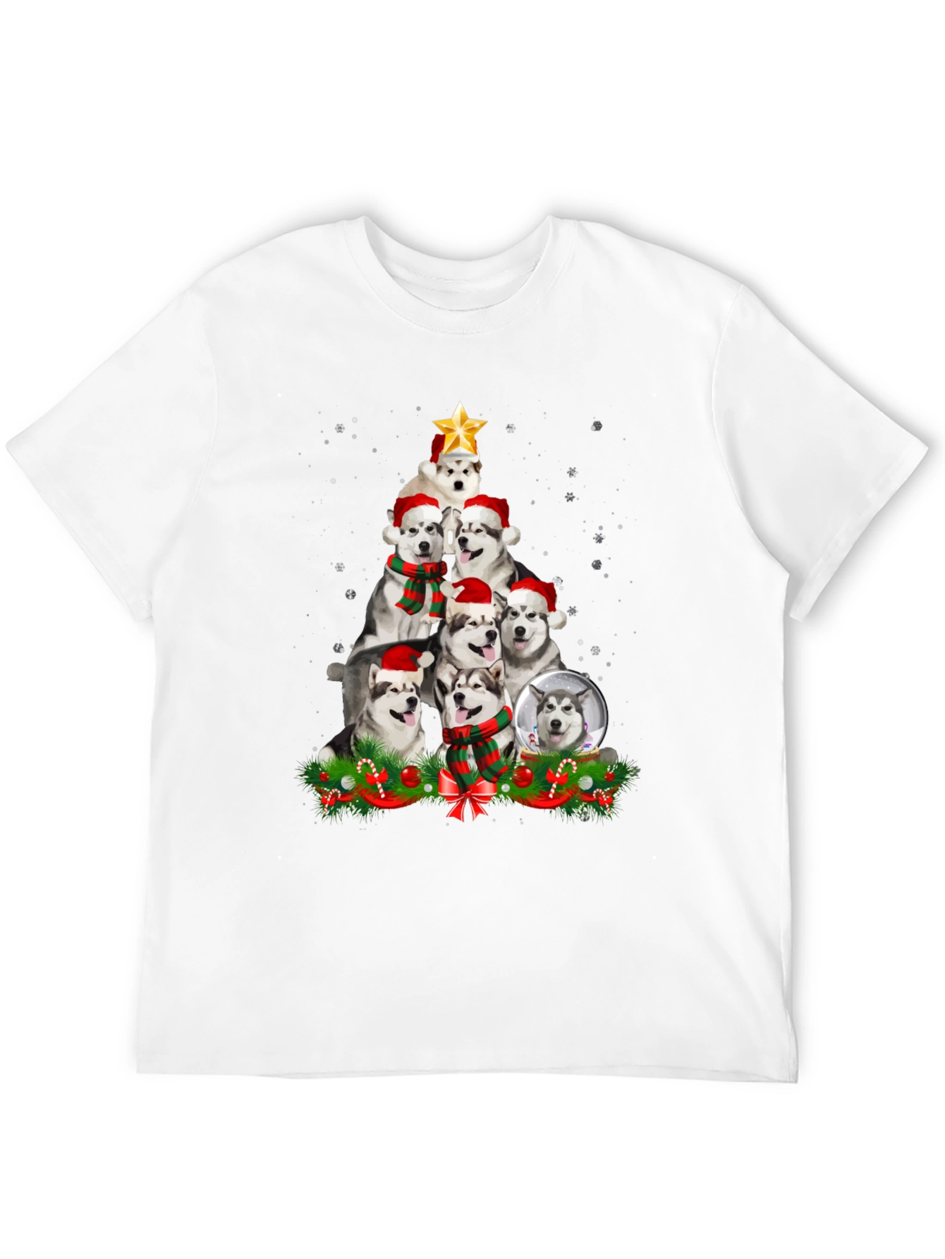 Festive Husky Christmas Tree T-Shirt