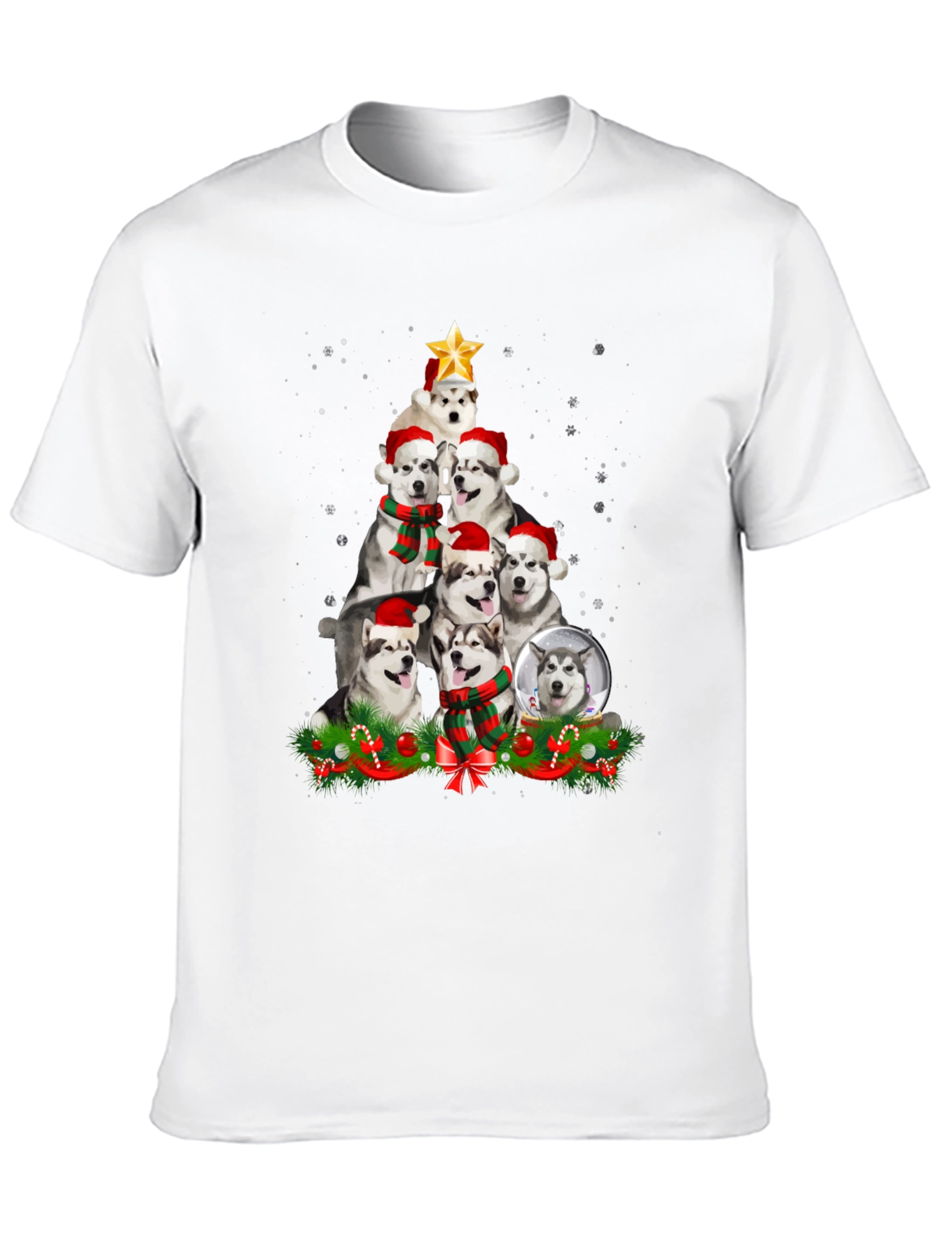 Festive Husky Christmas Tree T-Shirt