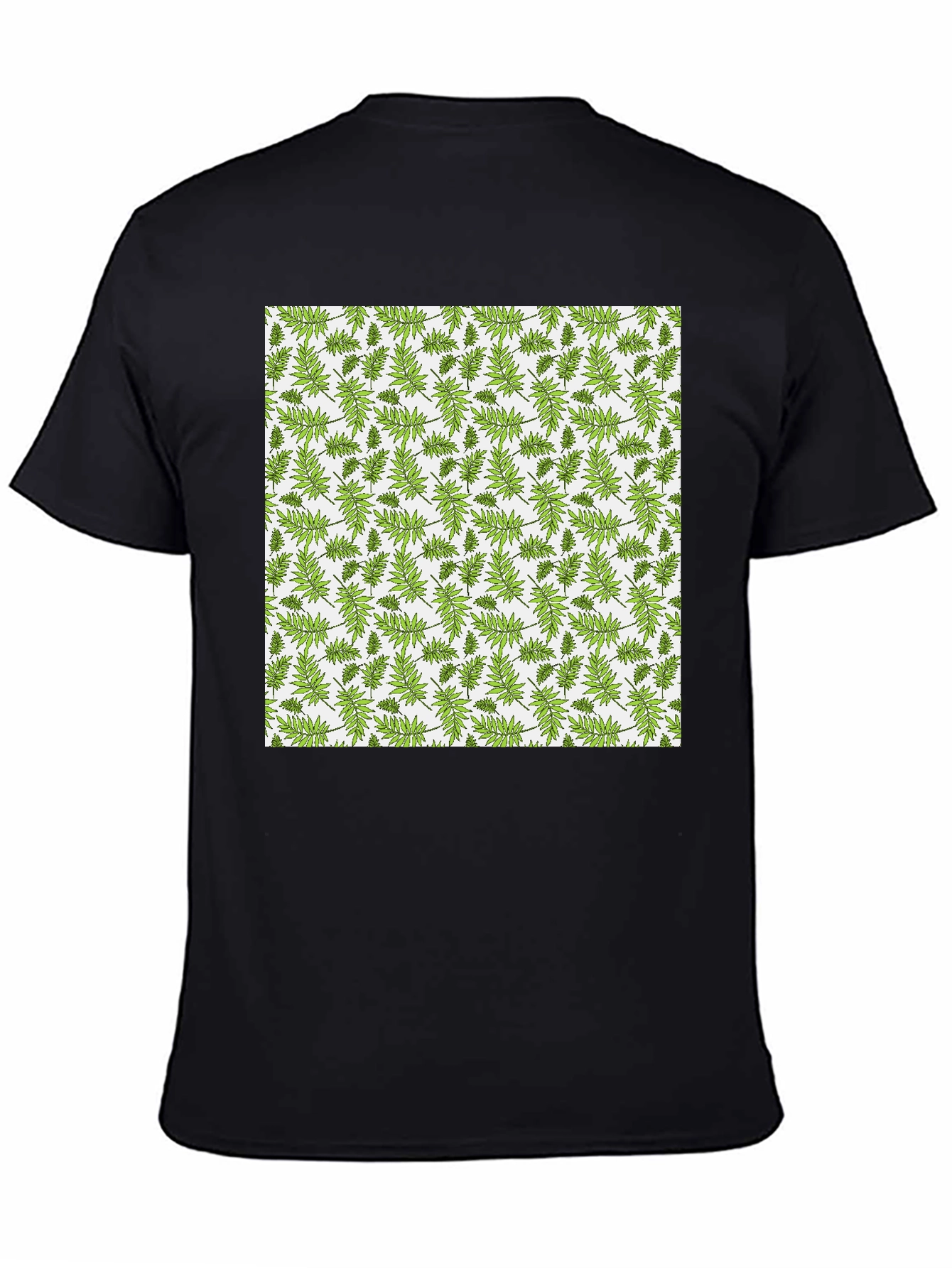 Fern Pattern Print Black Casual Tee