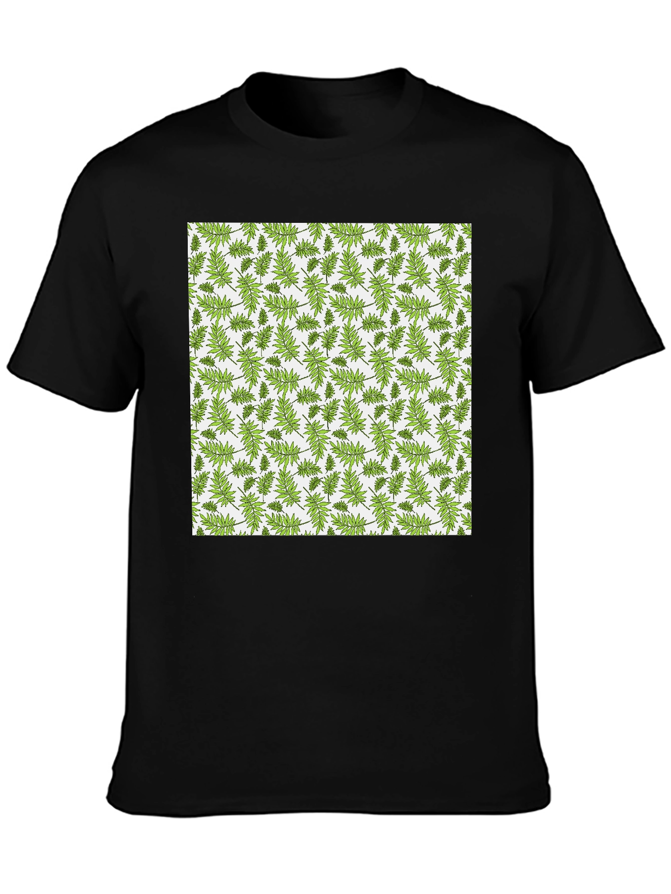 Fern Pattern Print Black Casual Tee