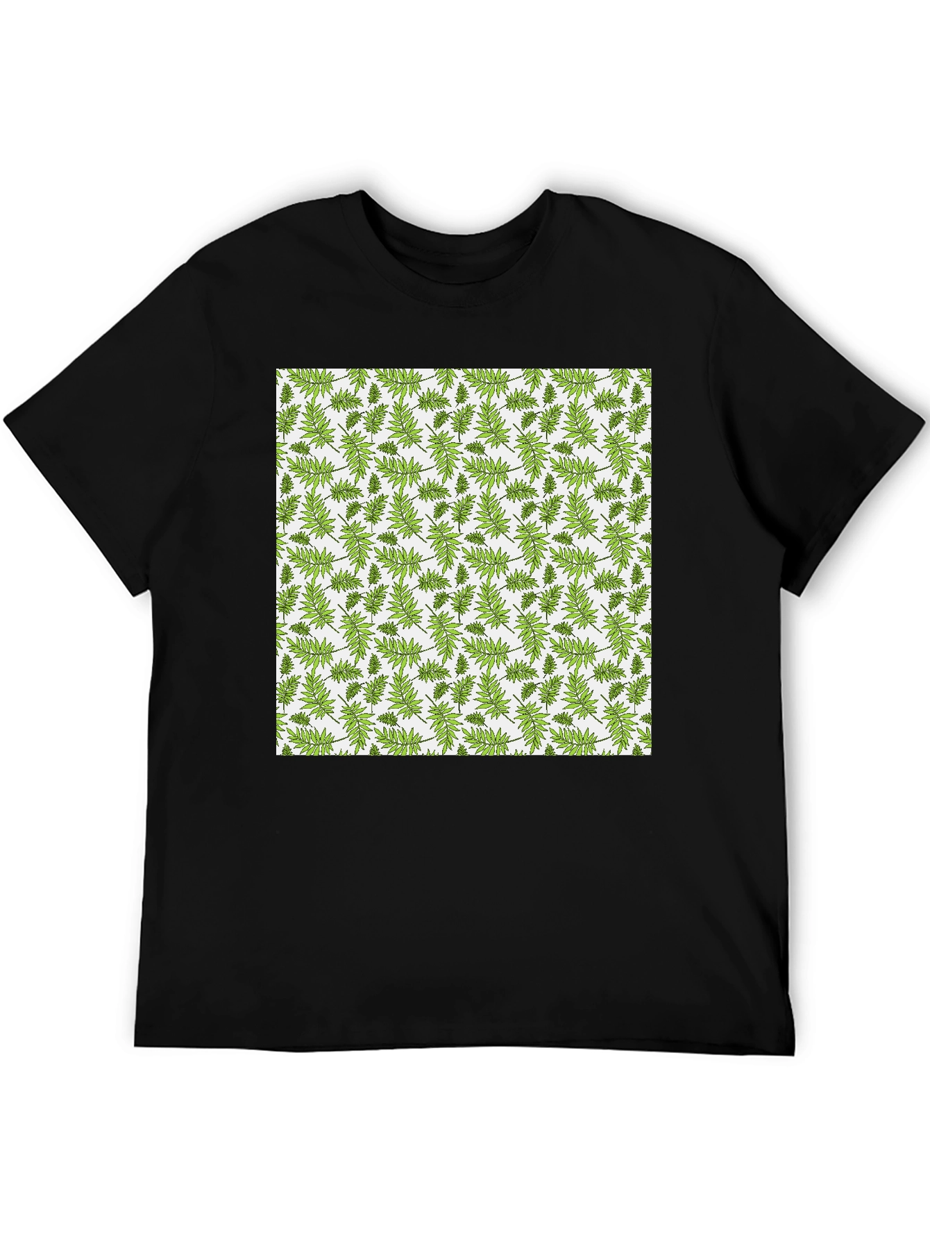 Fern Pattern Print Black Casual Tee