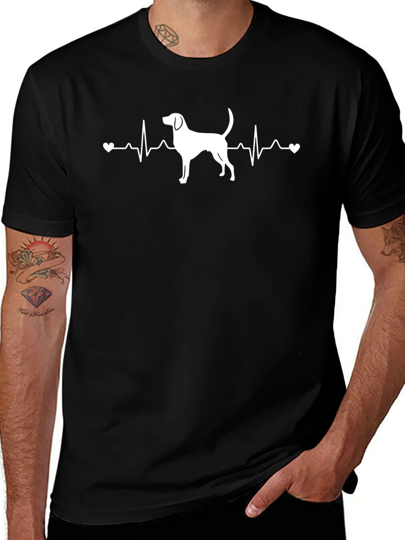 Dog Heartbeat Graphic Tee - Black Cotton T-Shirt