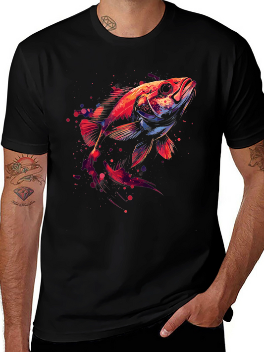 Abstract Fish Graphic Black T-Shirt