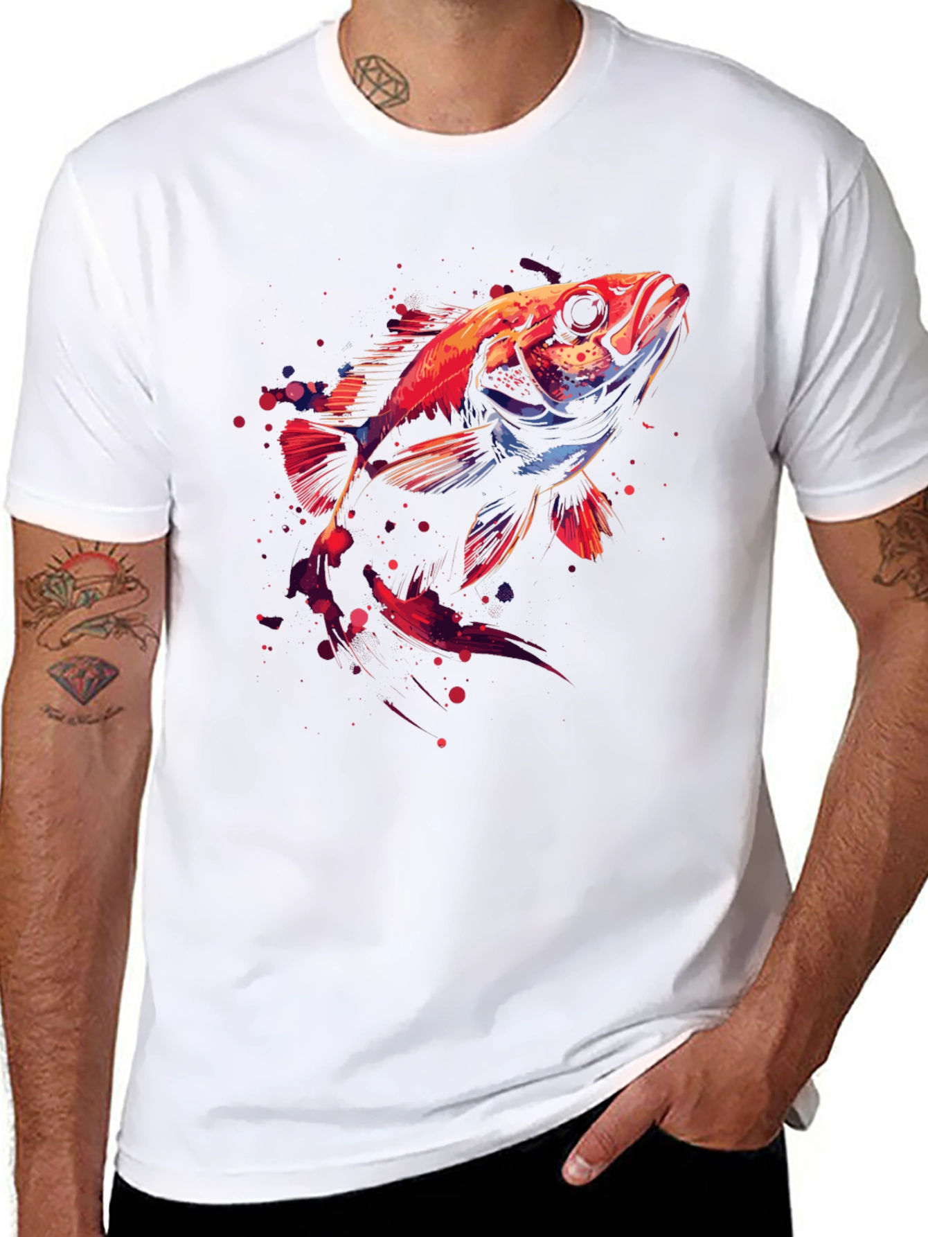 Abstract Fish Graphic Black T-Shirt