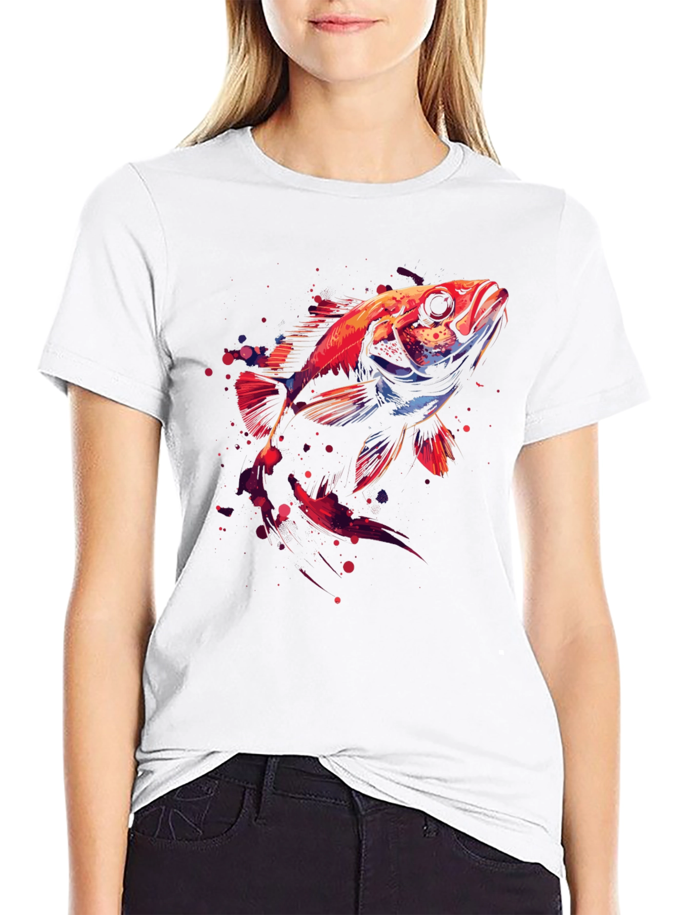 Abstract Fish Graphic Black T-Shirt