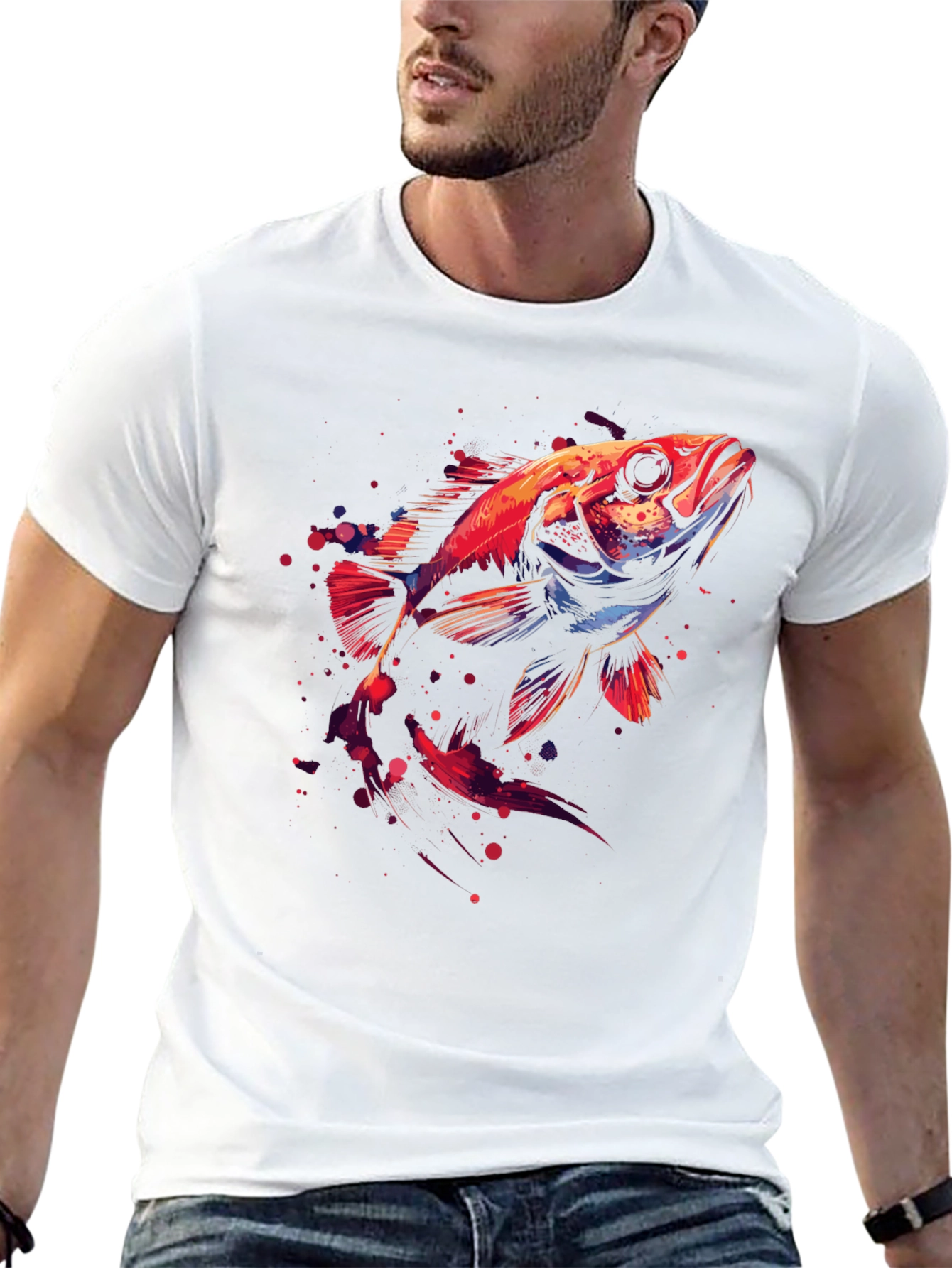 Abstract Fish Graphic Black T-Shirt