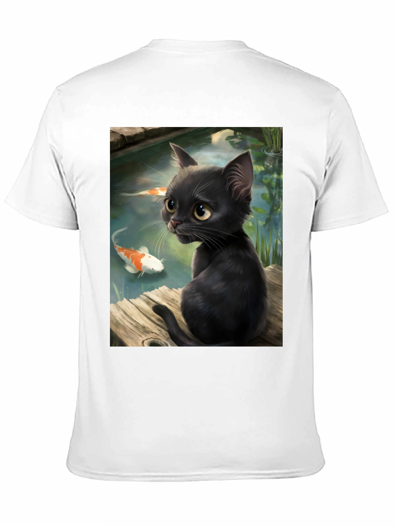 Black Cat & Koi Pond Graphic T-Shirt