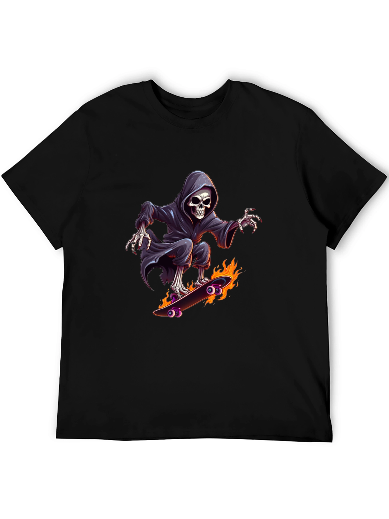 Grim Reaper Skateboard Graphic Tee - Cool Black T-Shirt