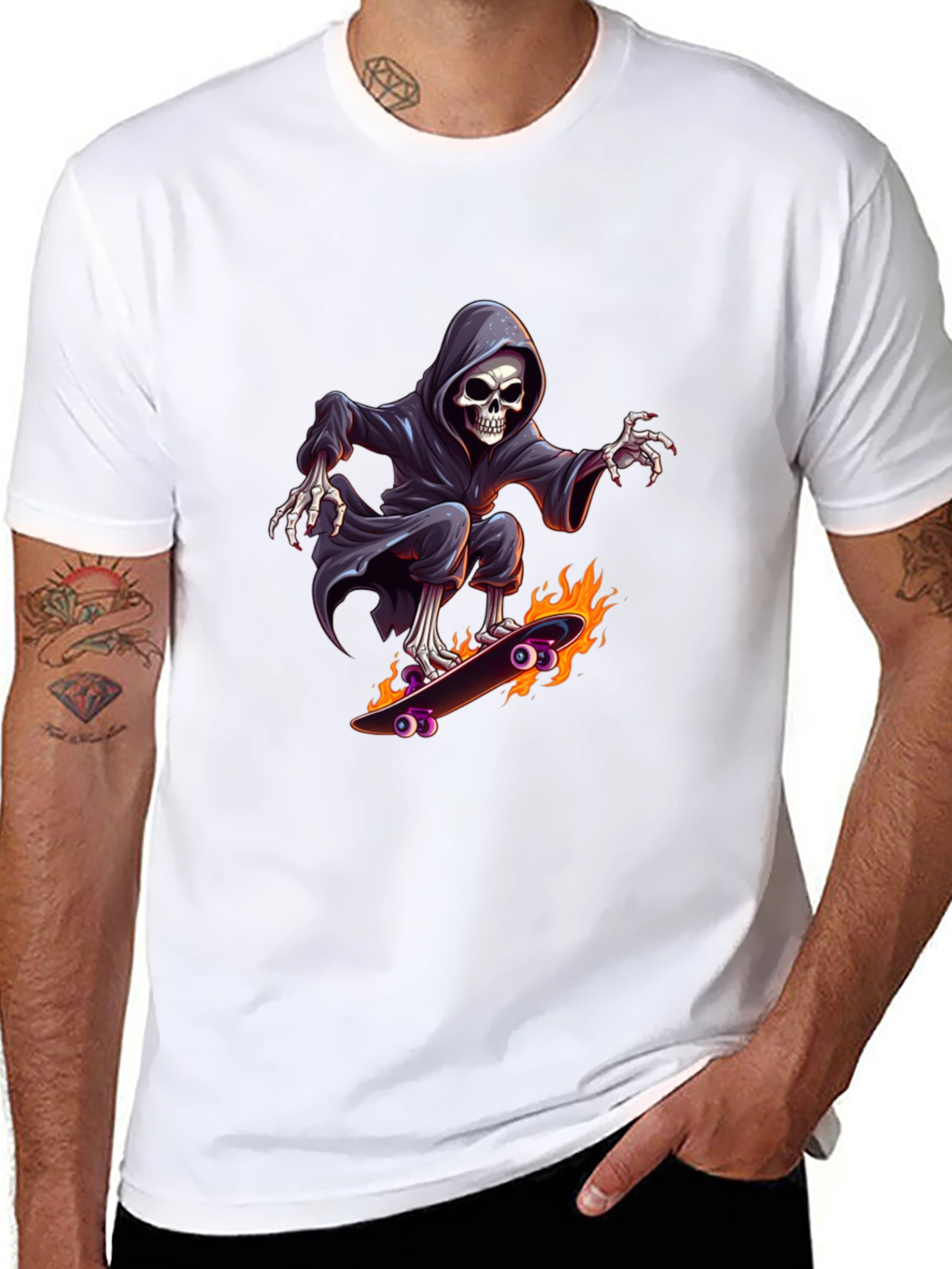 Grim Reaper Skateboard Graphic Tee - Cool Black T-Shirt