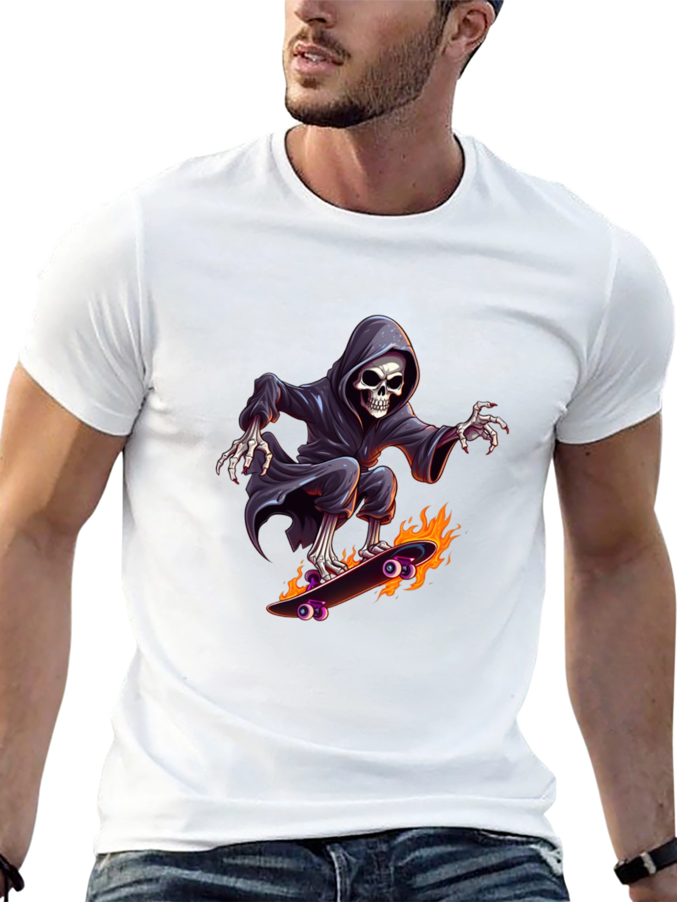 Grim Reaper Skateboard Graphic Tee - Cool Black T-Shirt
