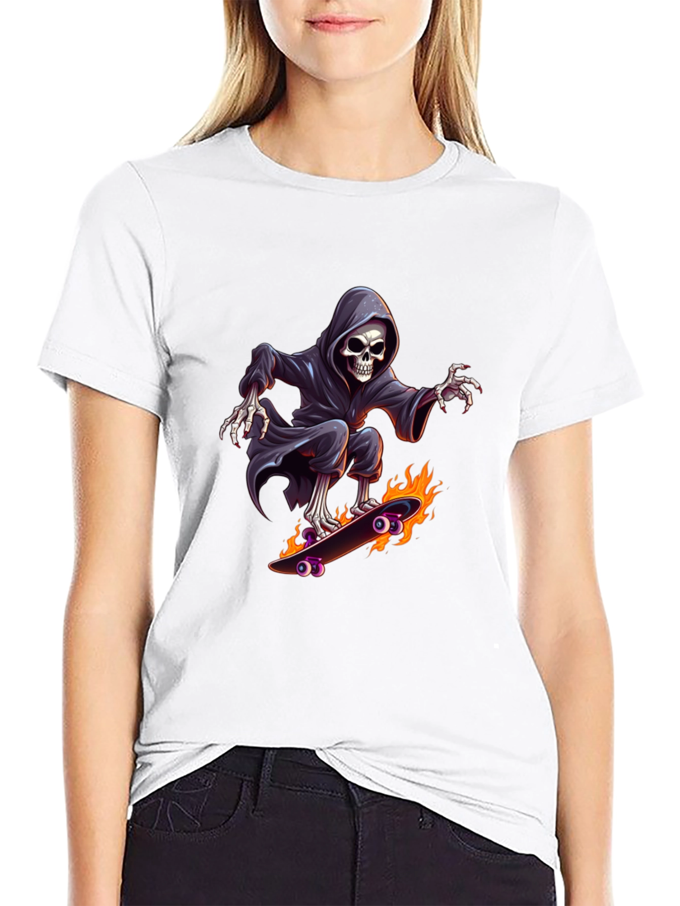 Grim Reaper Skateboard Graphic Tee - Cool Black T-Shirt