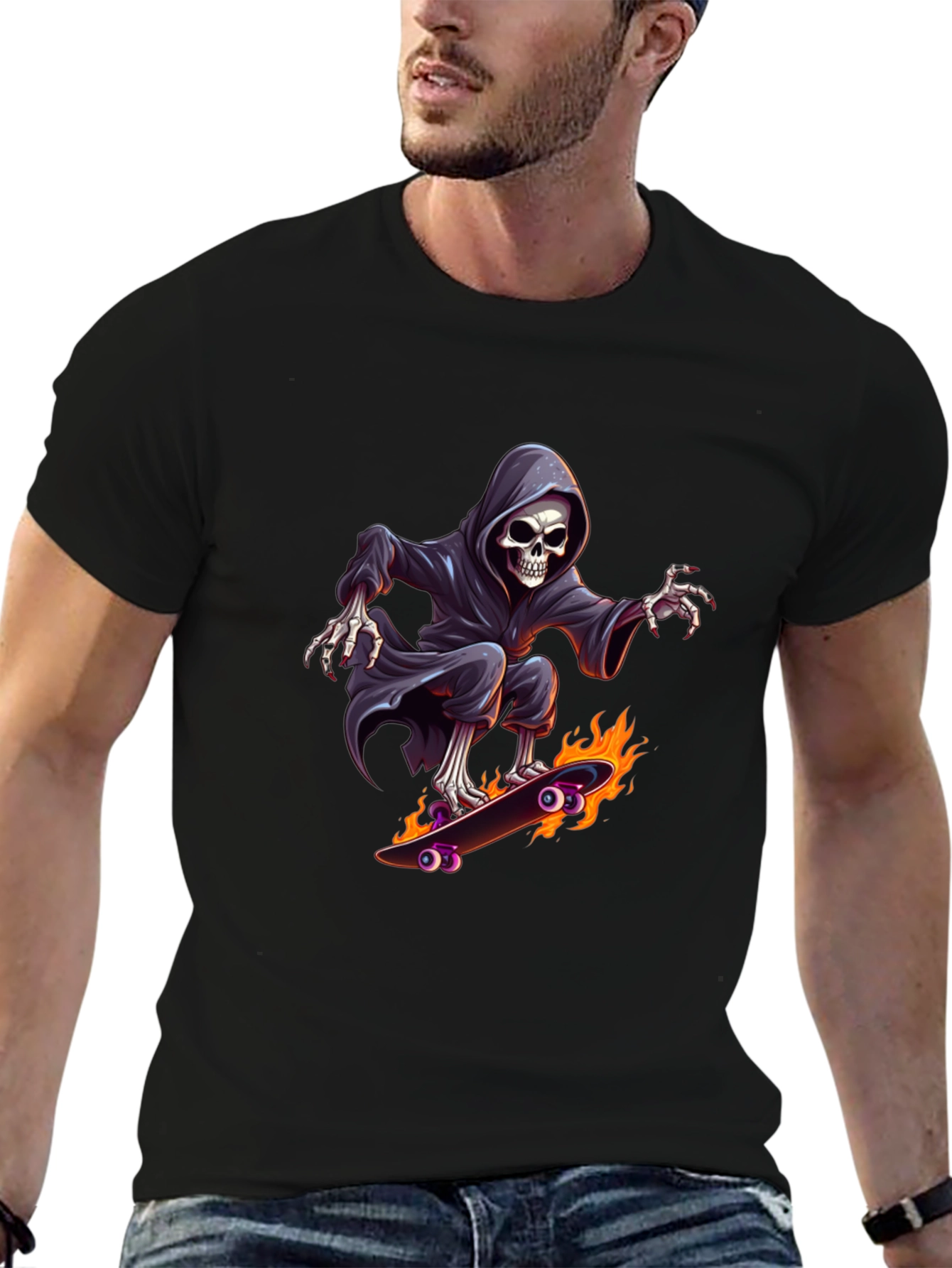 Grim Reaper Skateboard Graphic Tee - Cool Black T-Shirt