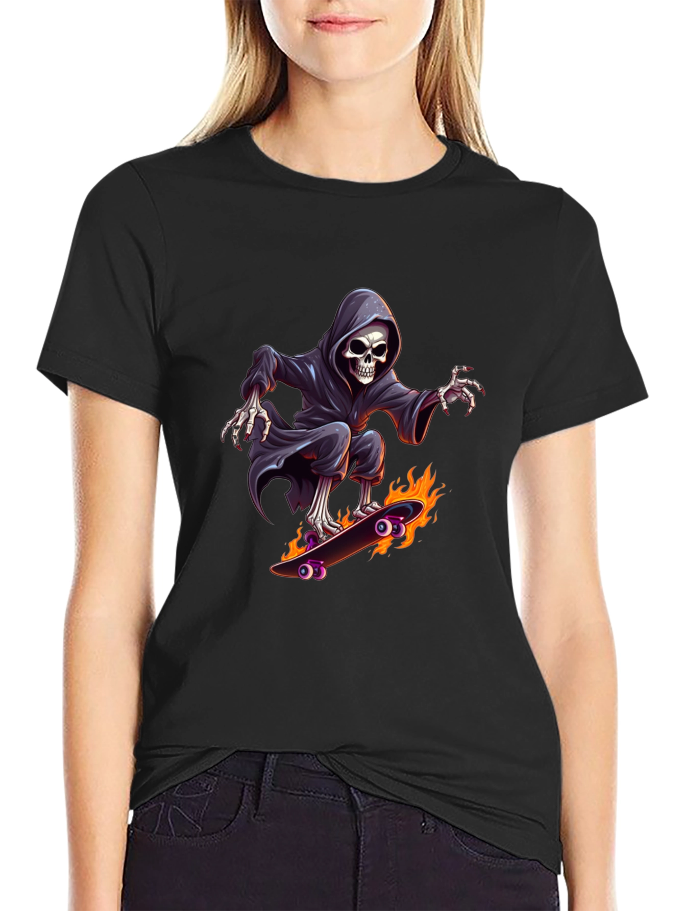 Grim Reaper Skateboard Graphic Tee - Cool Black T-Shirt
