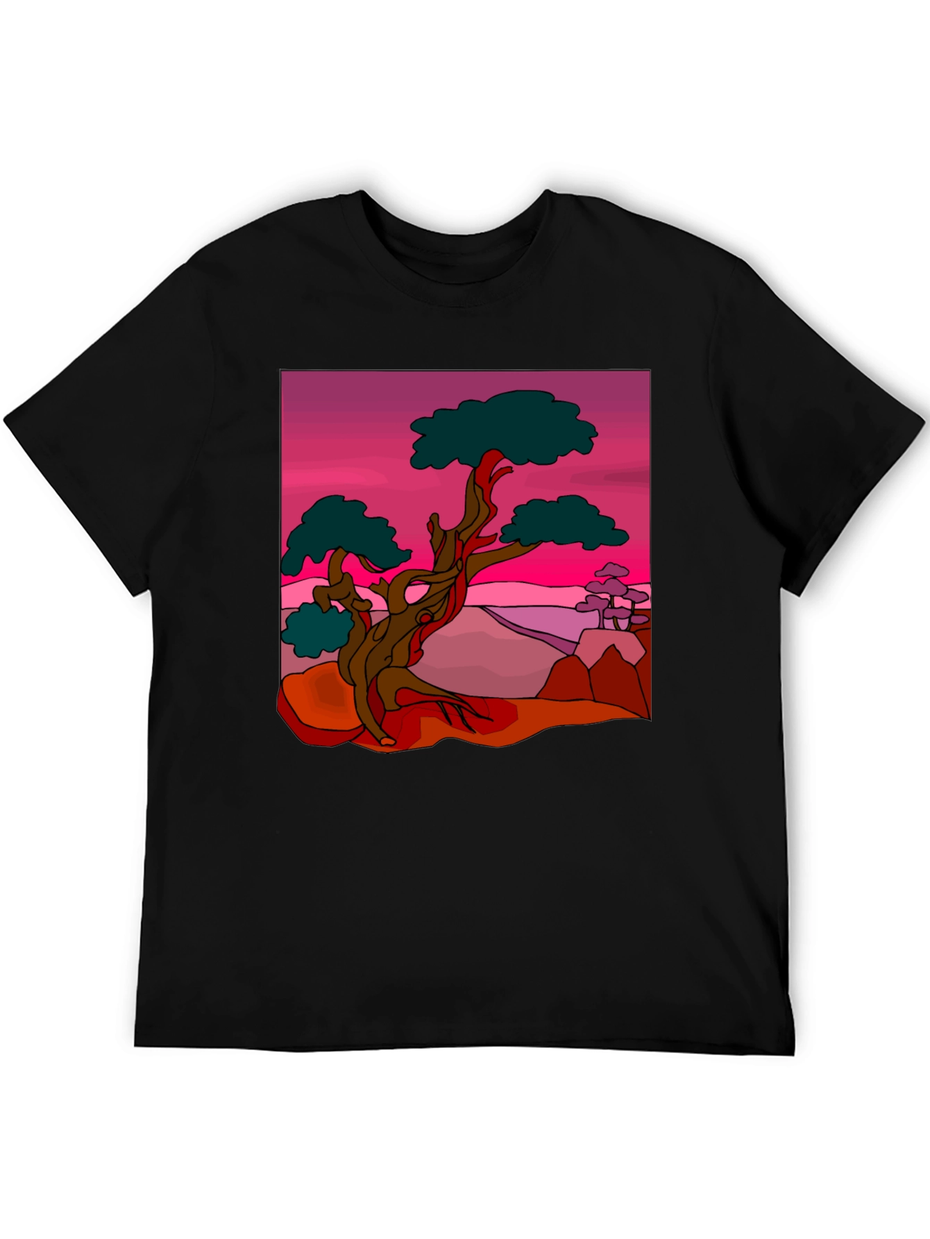 Bonsai Tree Graphic Print Black T-Shirt