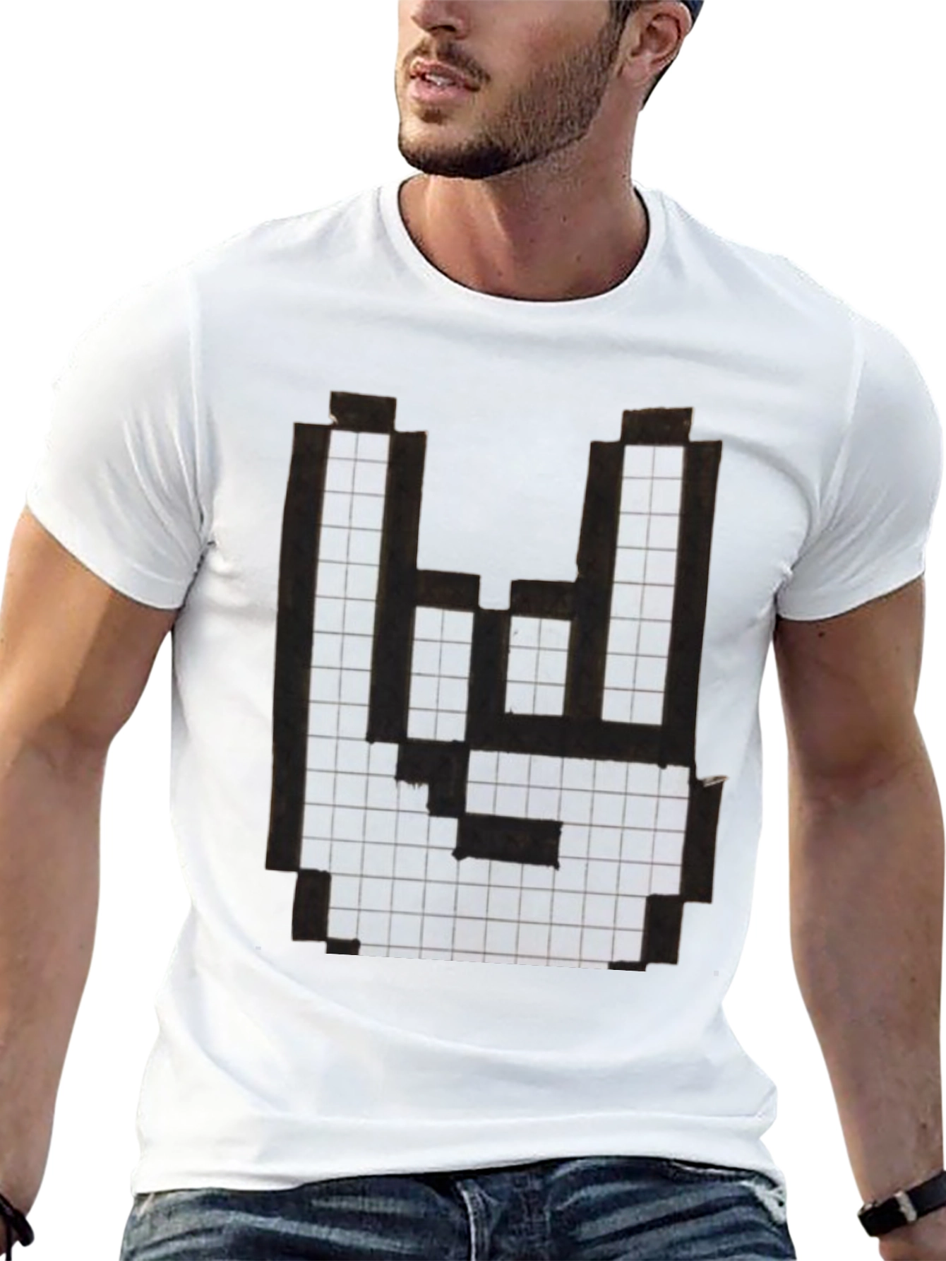 Rock On Pixel Art Graphic T-Shirt - Black