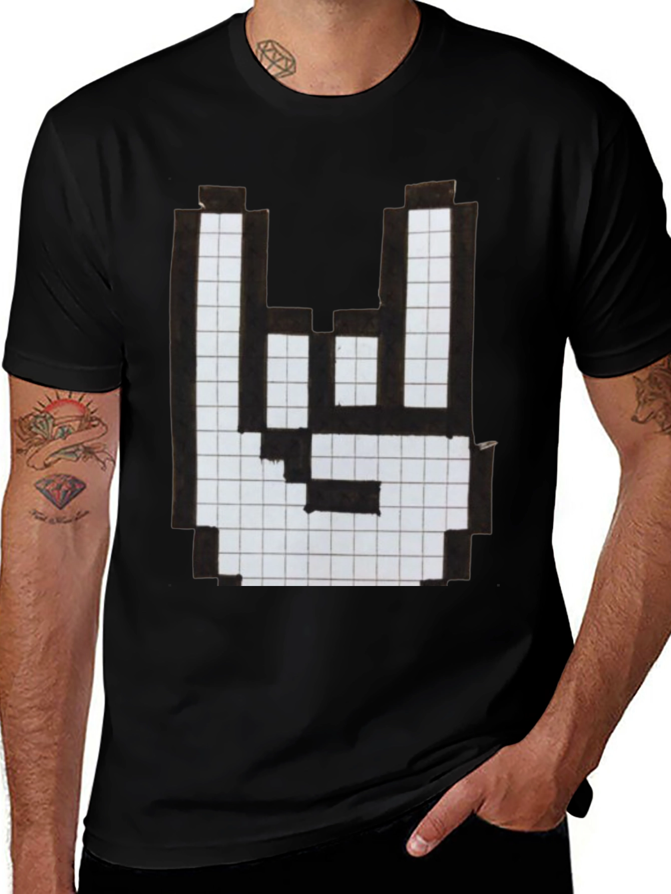 Rock On Pixel Art Graphic T-Shirt - Black