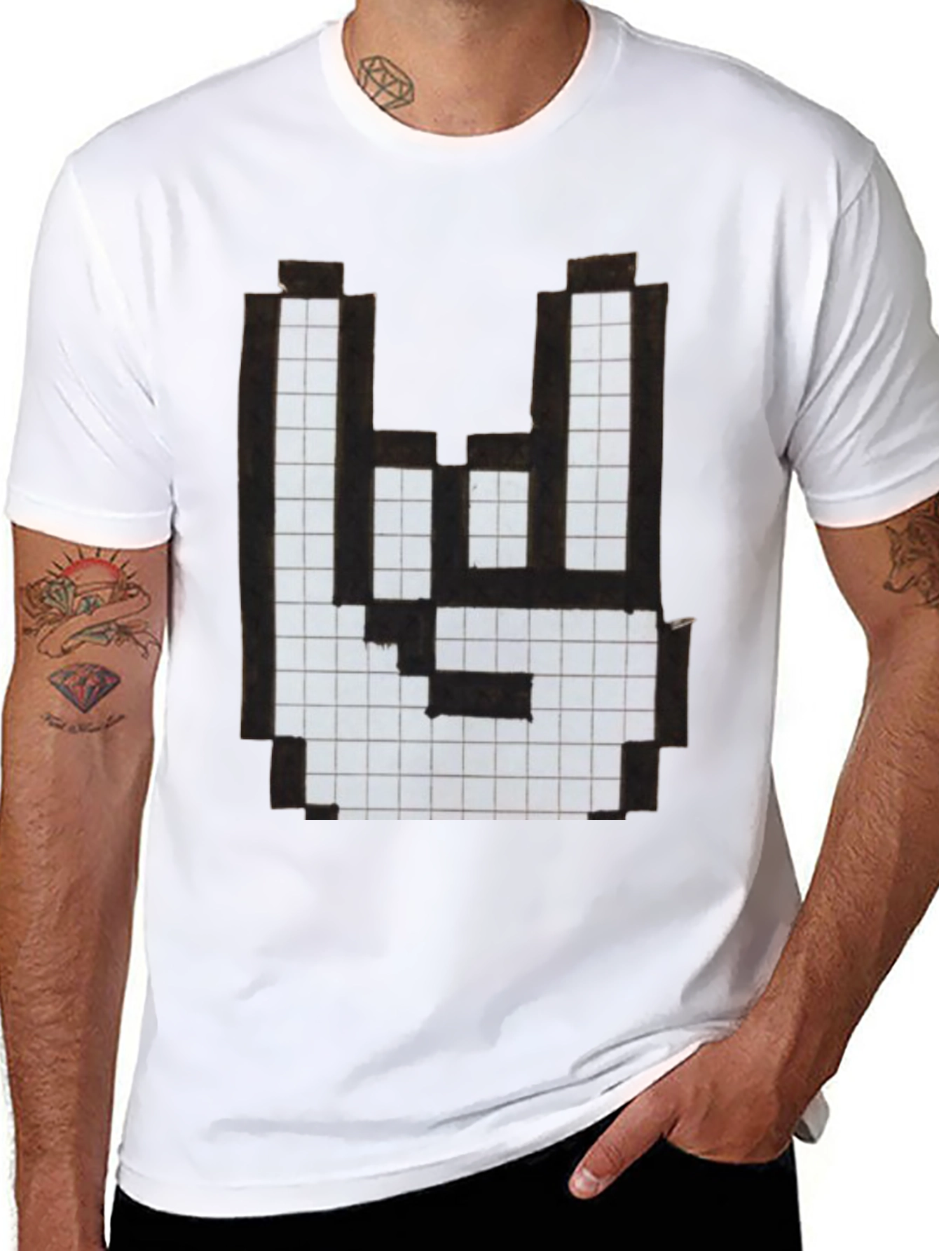 Rock On Pixel Art Graphic T-Shirt - Black