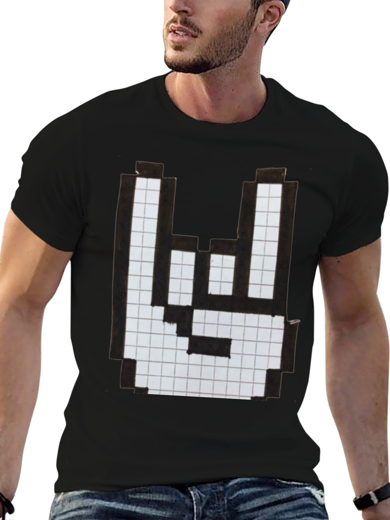 Rock On Pixel Art Graphic T-Shirt - Black
