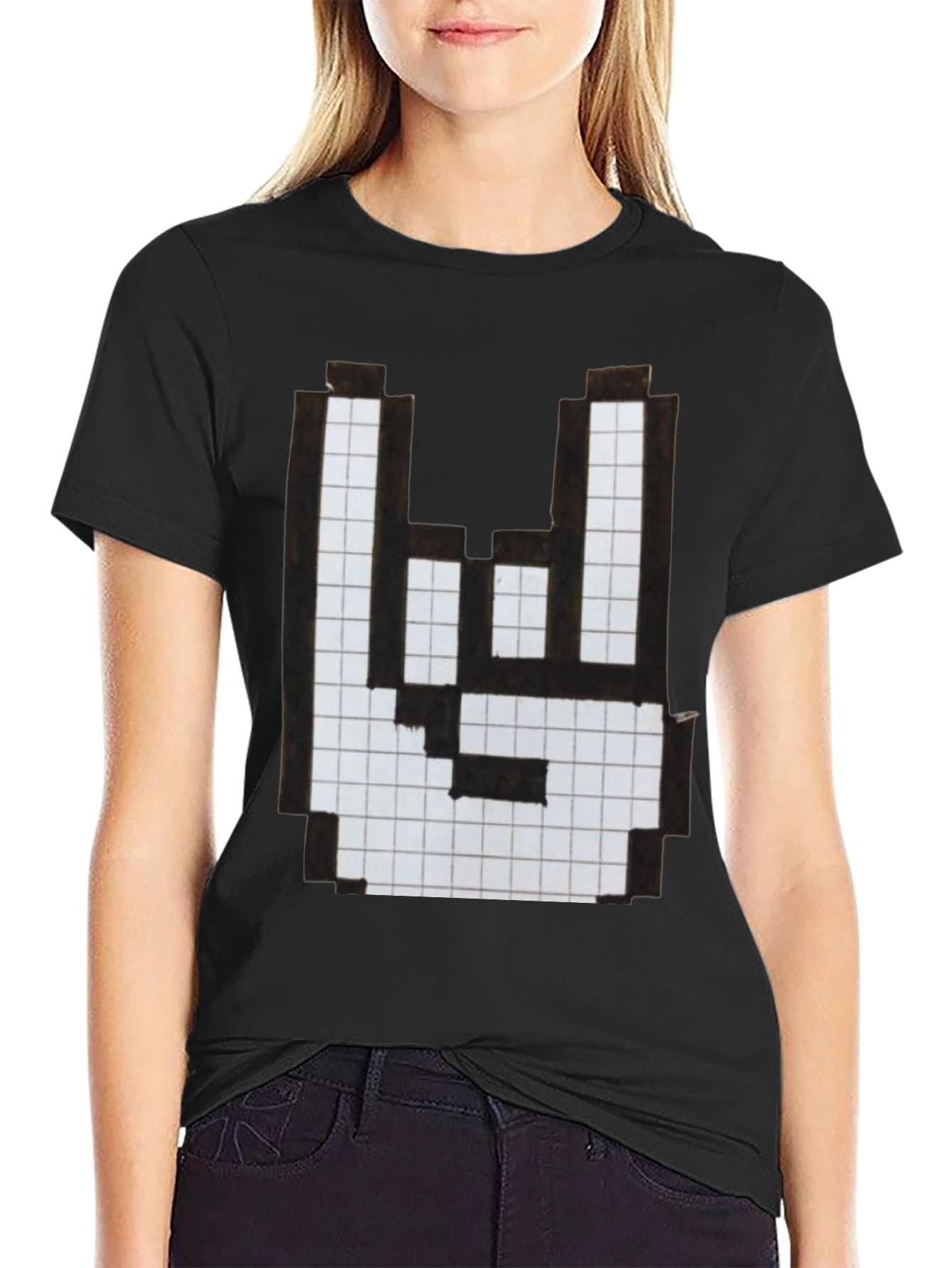 Rock On Pixel Art Graphic T-Shirt - Black
