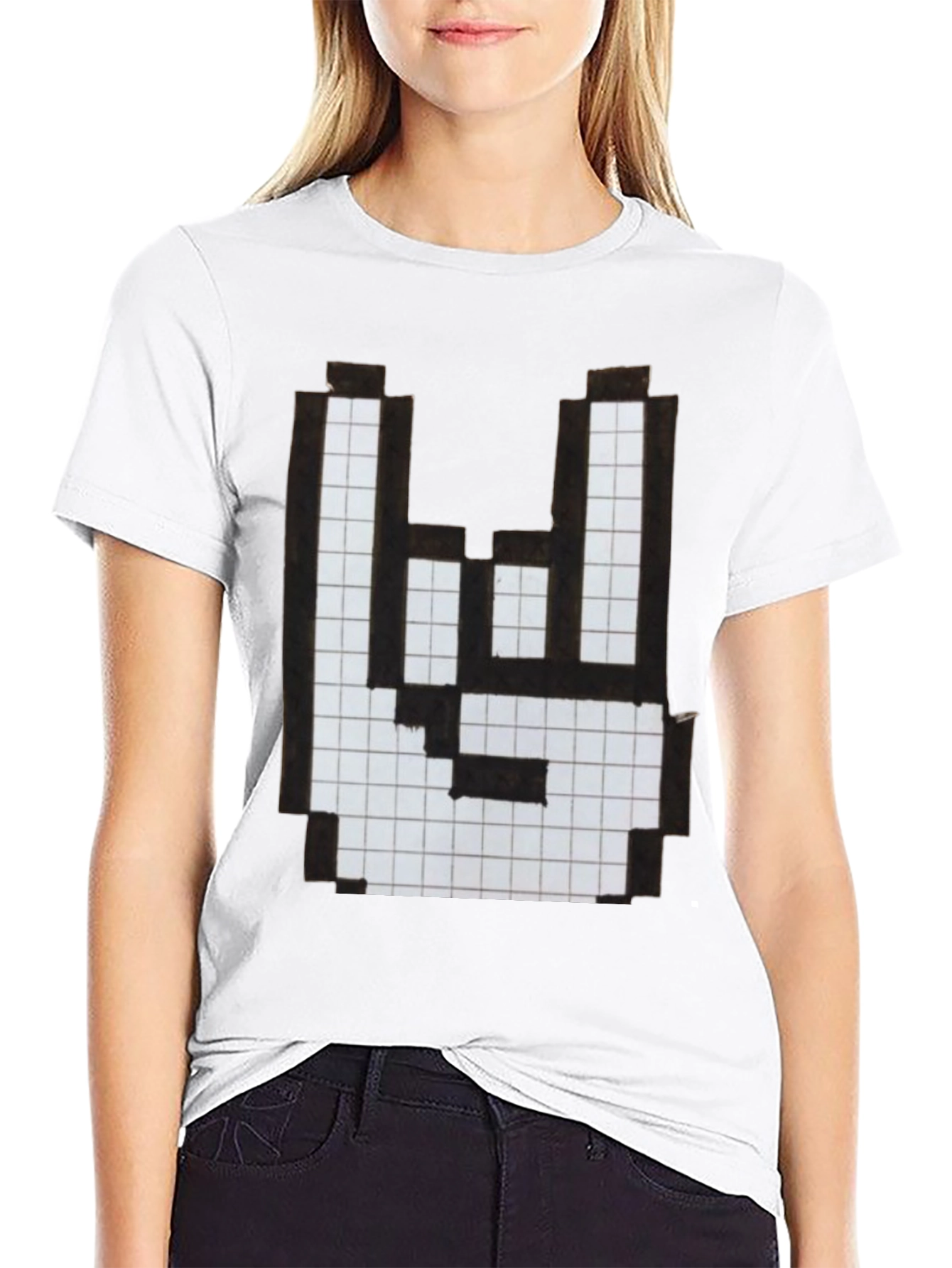 Rock On Pixel Art Graphic T-Shirt - Black