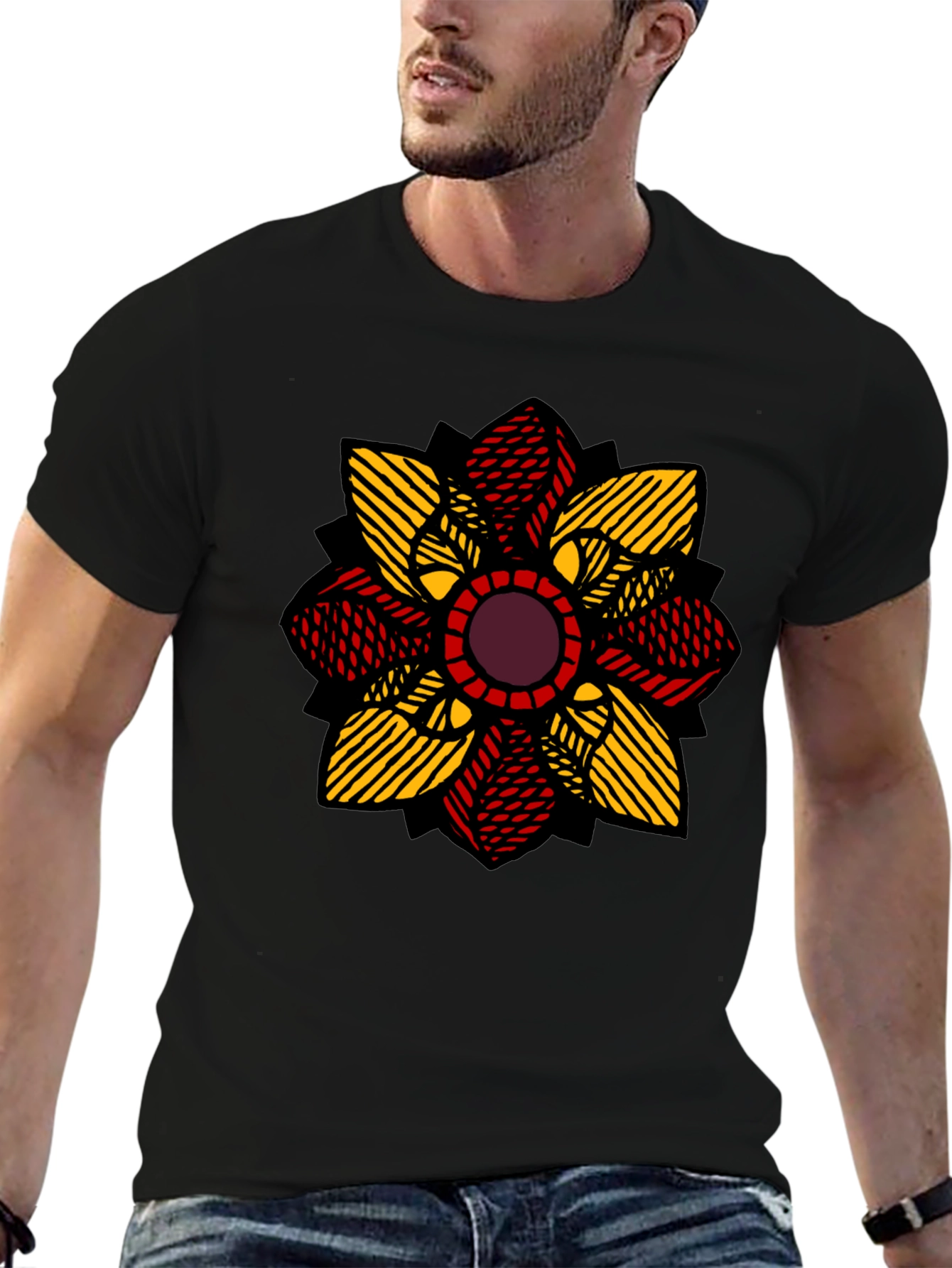 Geometric Flower Graphic T-Shirt - Stylish Mens Tee