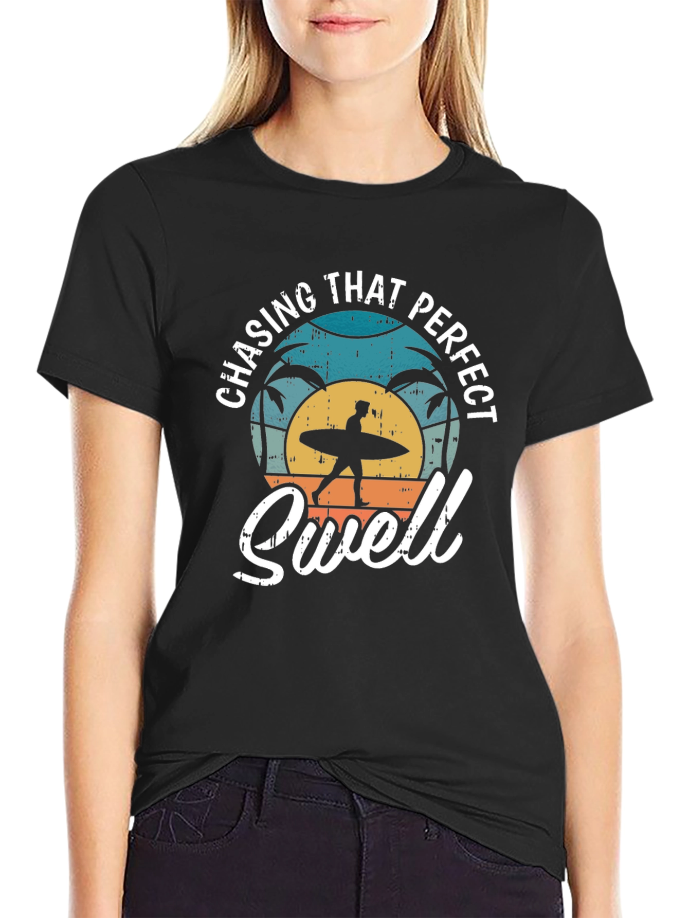Chasing That Perfect Swell Black Graphic T-Shirt