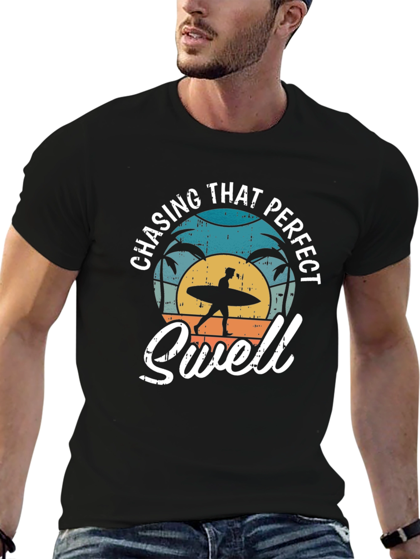 Chasing That Perfect Swell Black Graphic T-Shirt