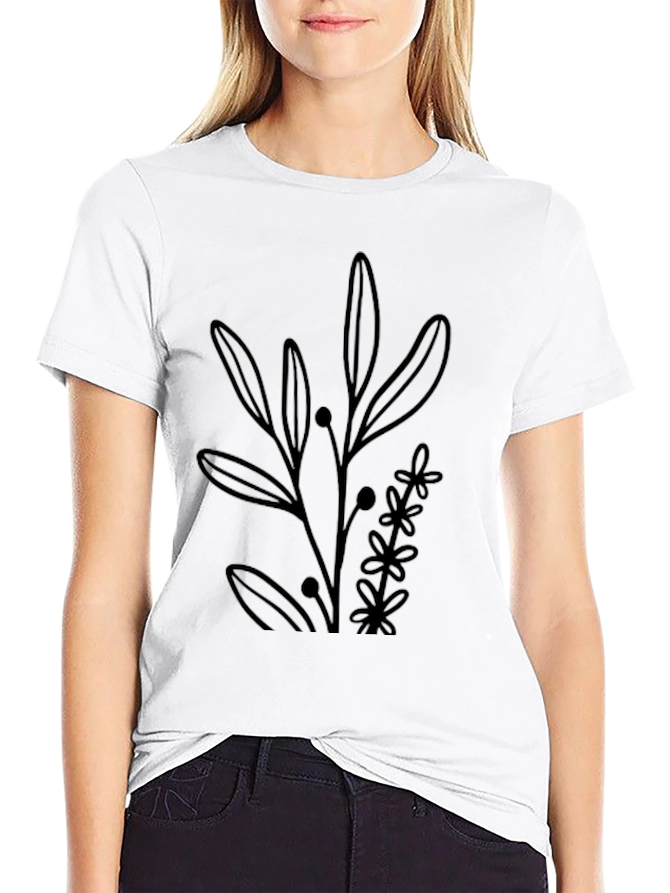 Minimalist Floral Black Graphic Tee