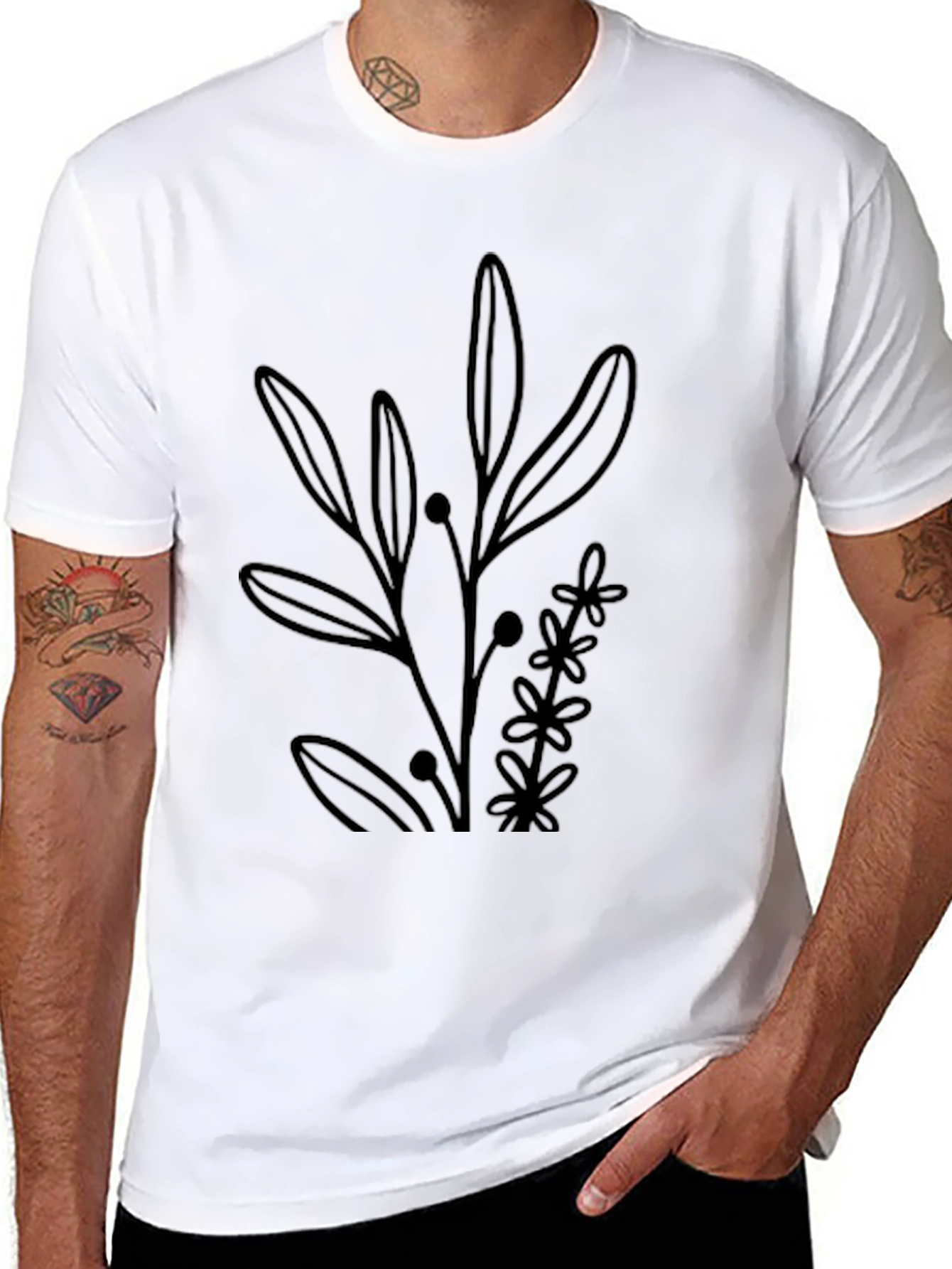 Minimalist Floral Black Graphic Tee