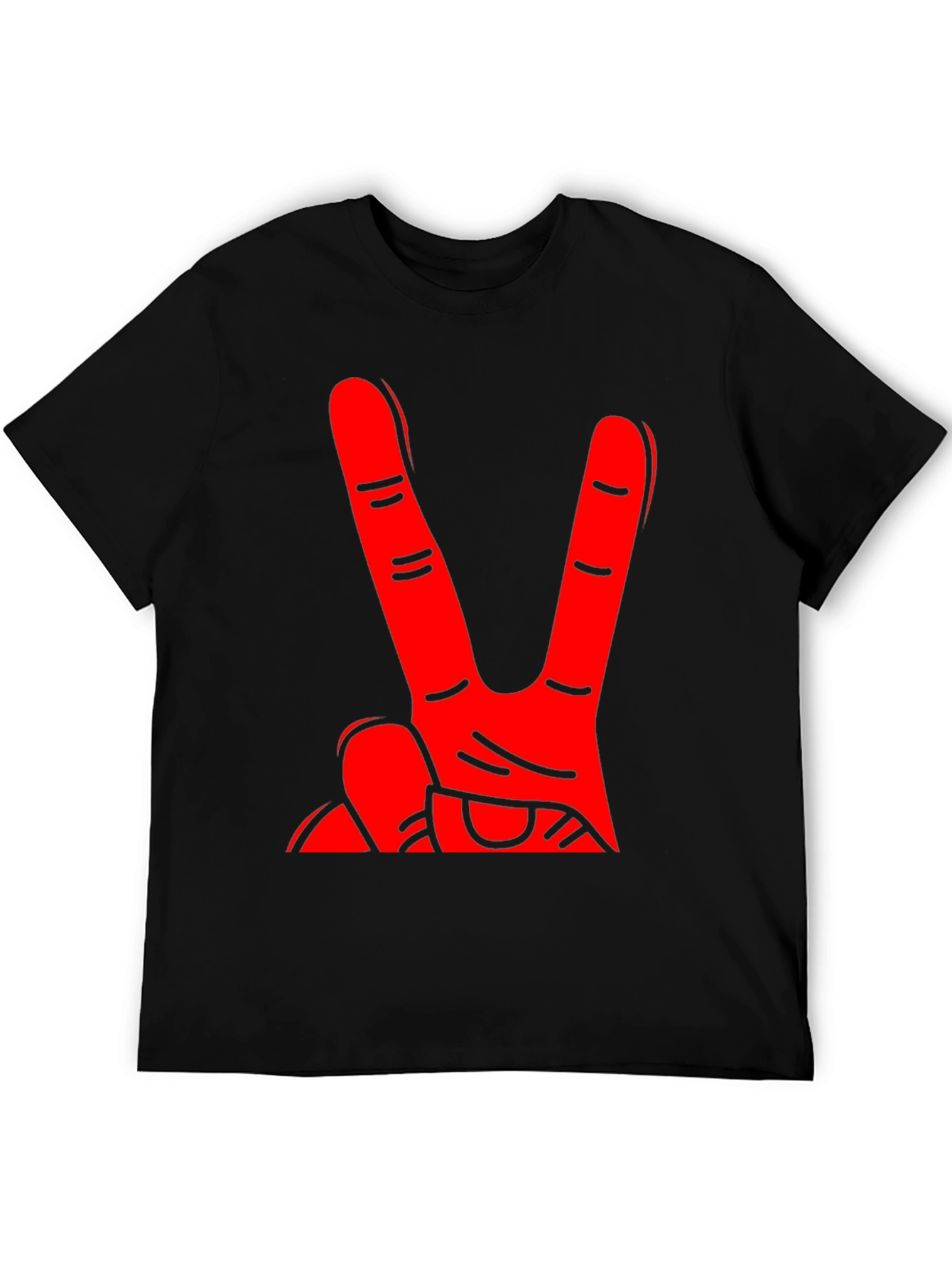Red Hand Peace Sign Black T-Shirt