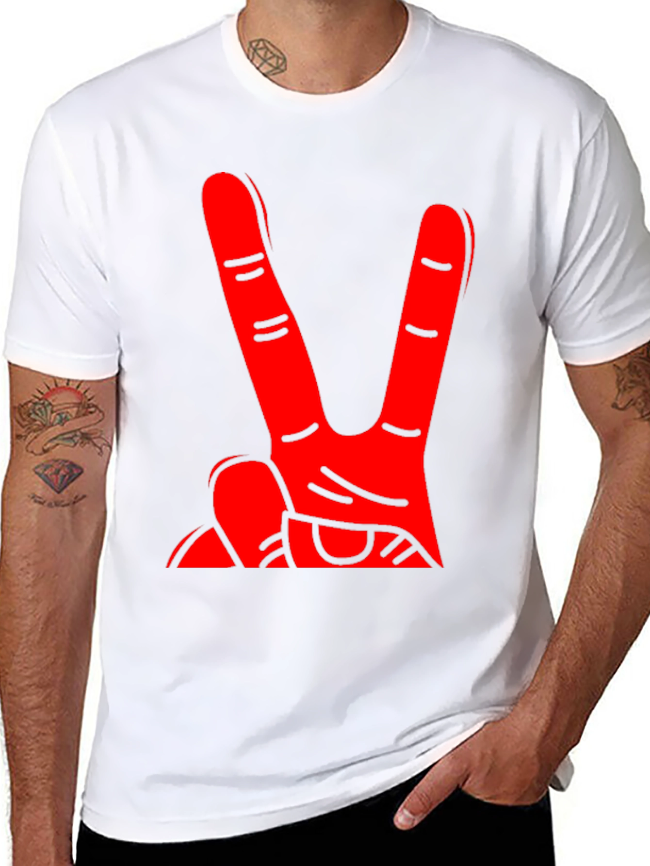 Red Hand Peace Sign Black T-Shirt