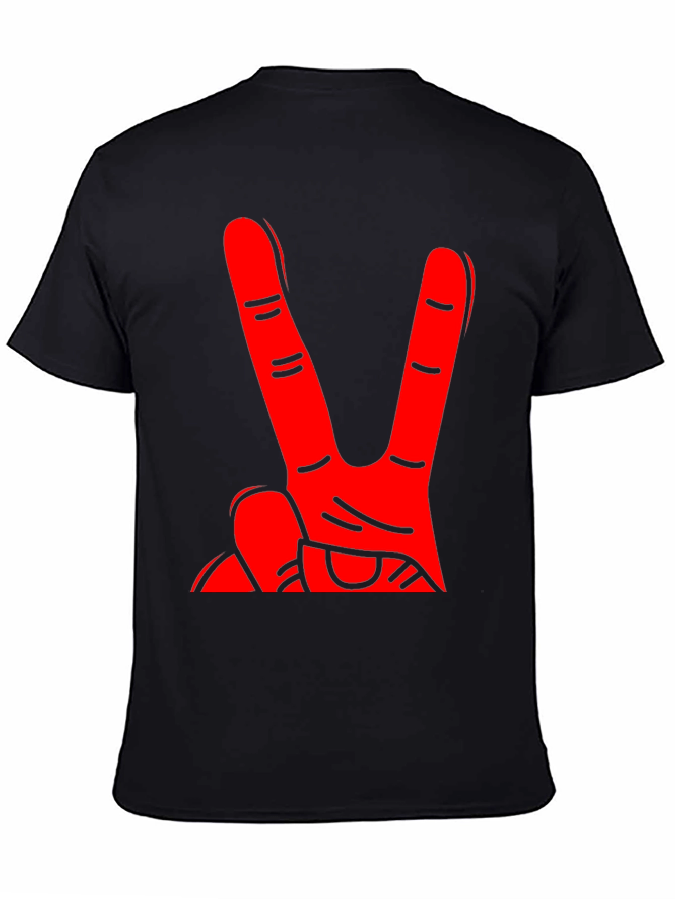 Red Hand Peace Sign Black T-Shirt